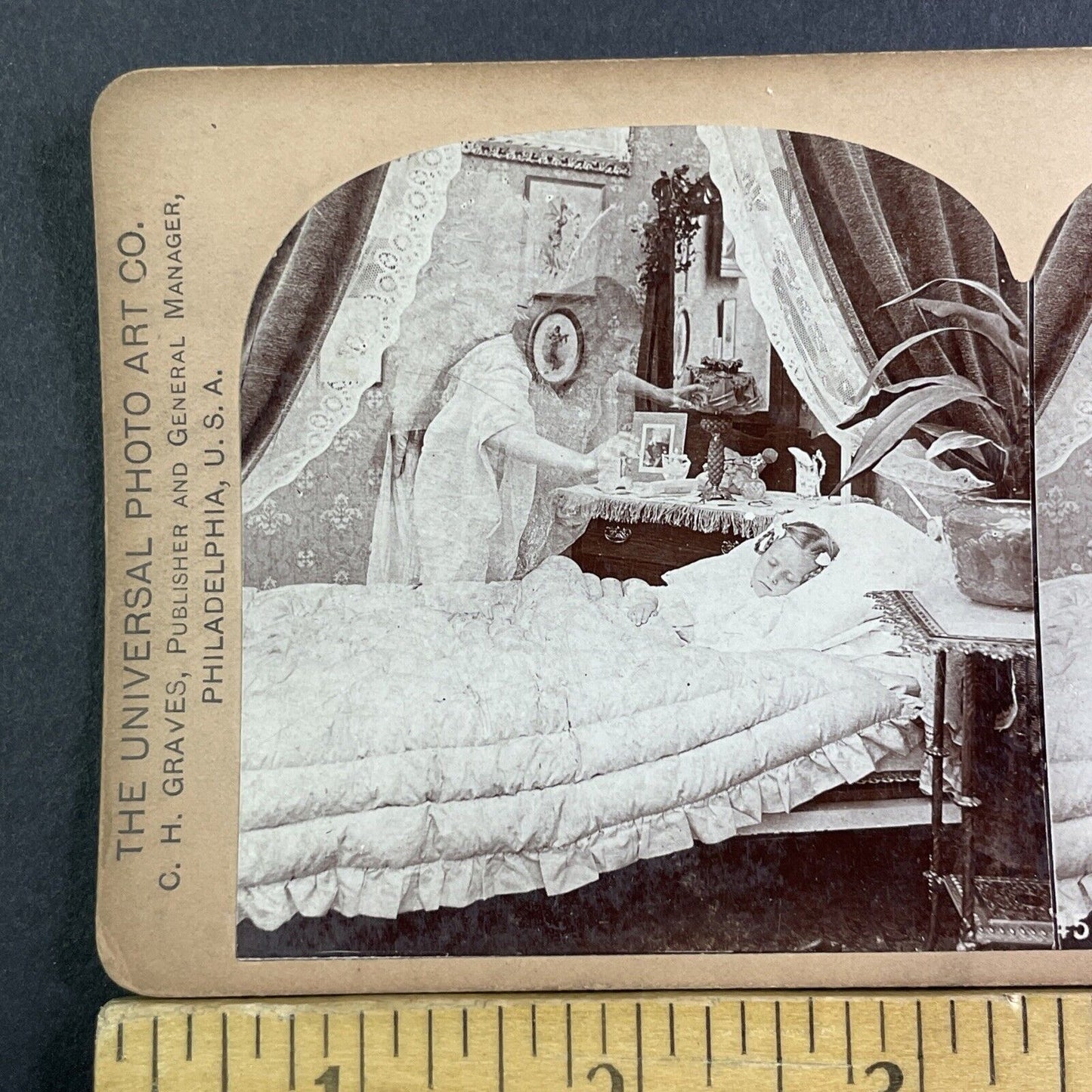Dead Mother Ghost Hovers Over Her Child Stereoview Antique c1897 X2849
