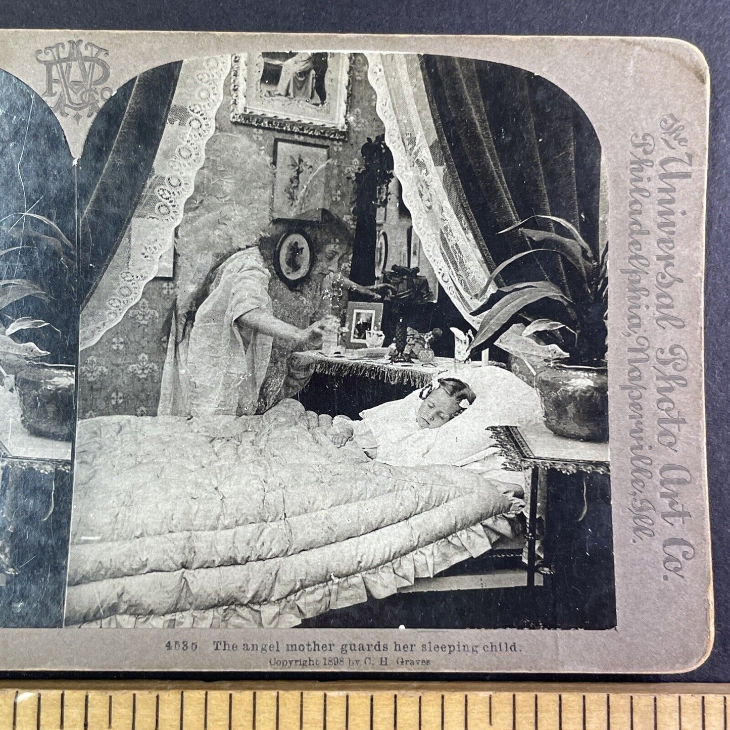 Ghost Mother Angel Hovers over Child Stereoview Antique c1898 Y1359
