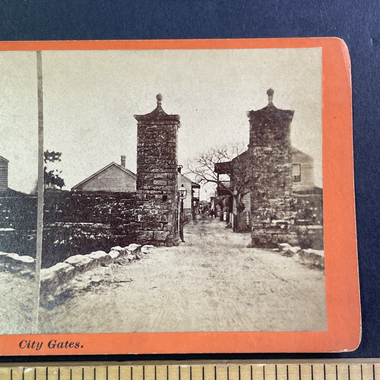 City Gates Entrance Stereoview St. Augustine Florida Antique c1870s Y079