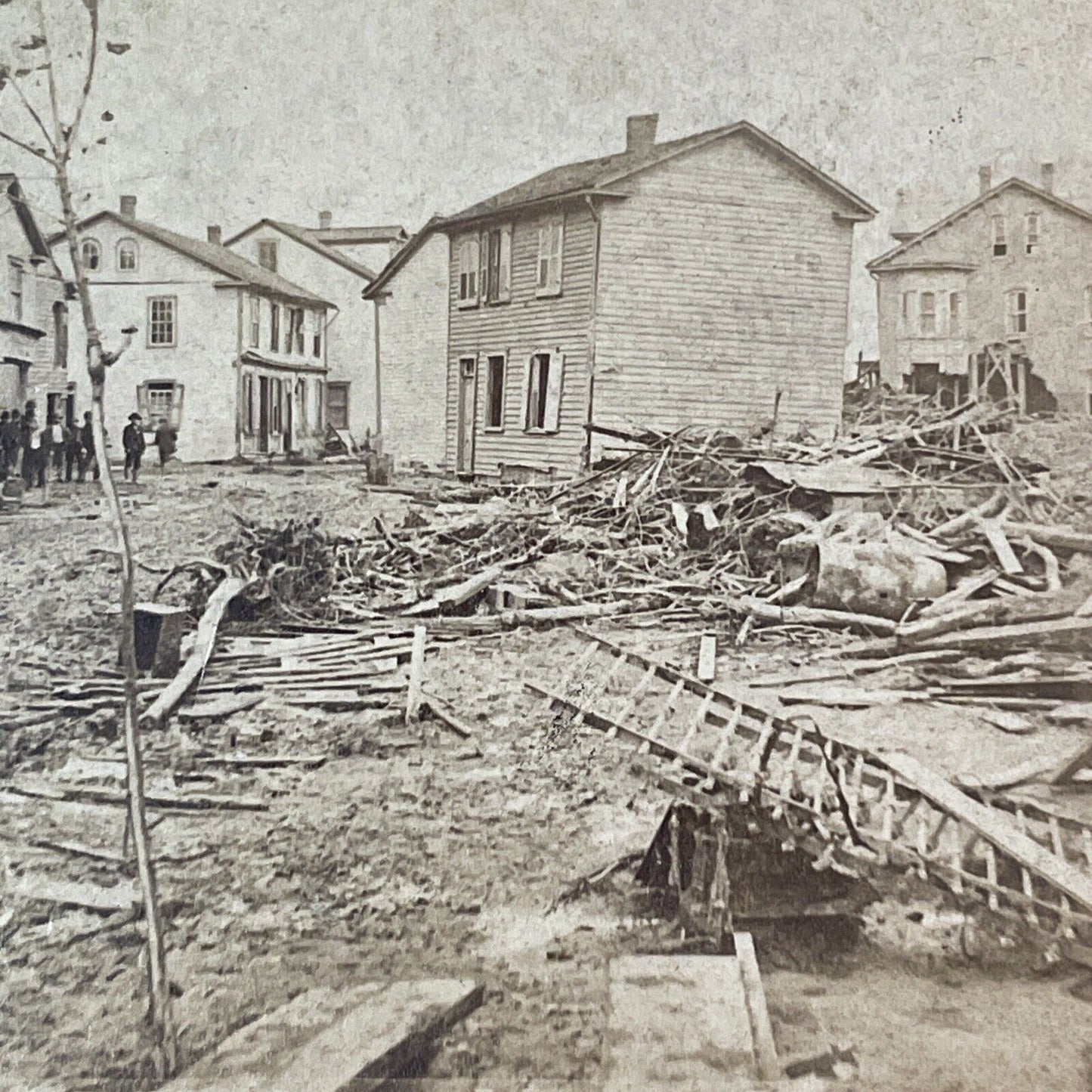 Railroad Street Destruction Johnstown Flood Stereoview Antique c1889 X2424