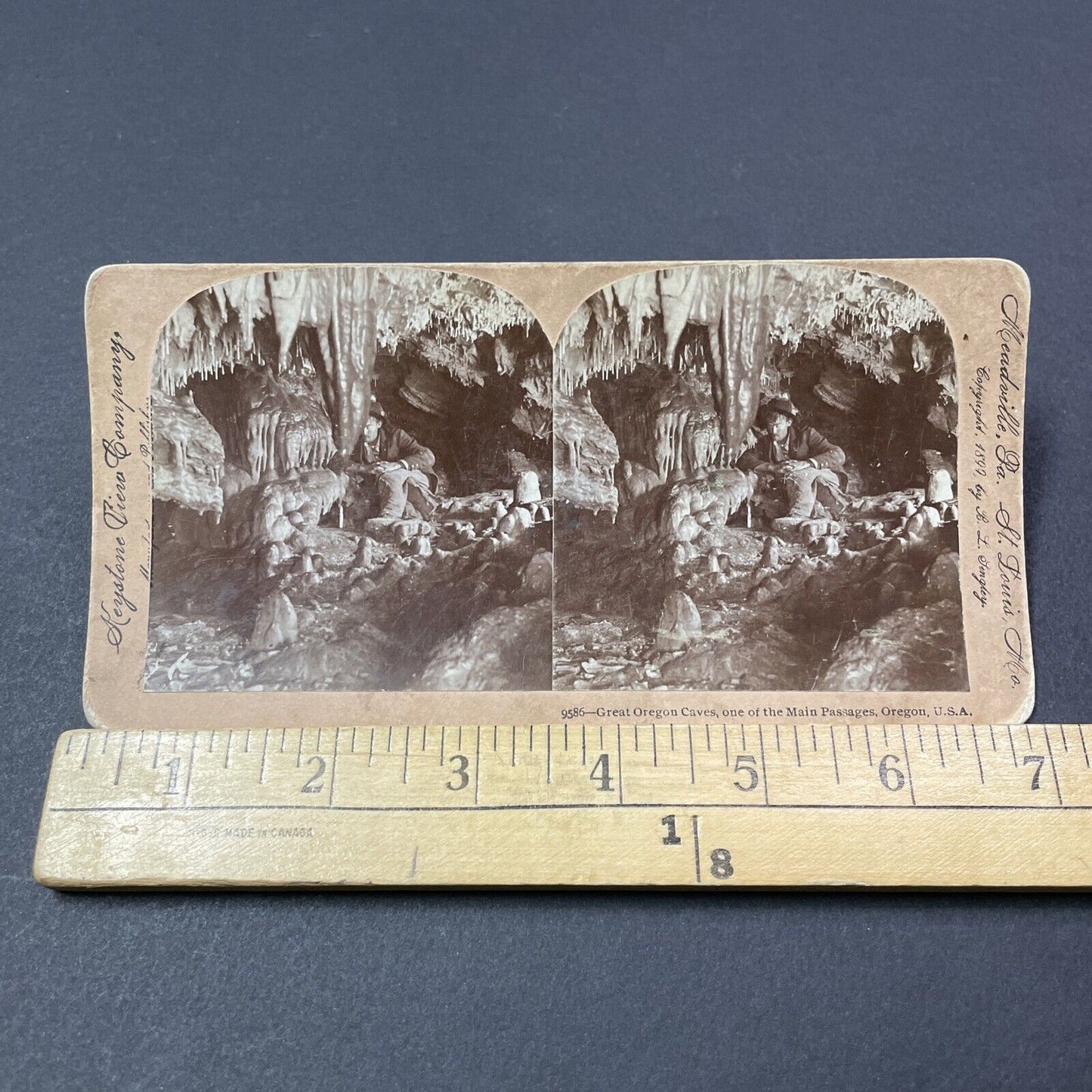 Antique 1899 Underground Cave Explorer In Oregon Stereoview Photo Card V1867