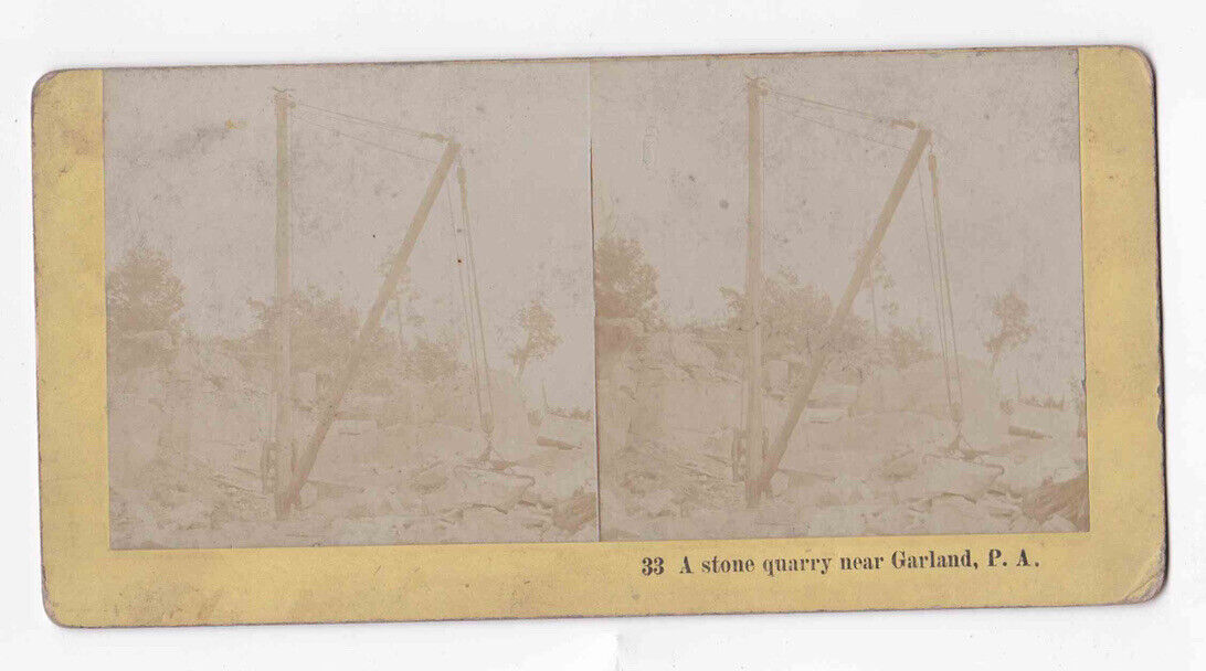 1870s Stone Quarry With Hoist Crane Garland Pennsylvania Stereo Card P218