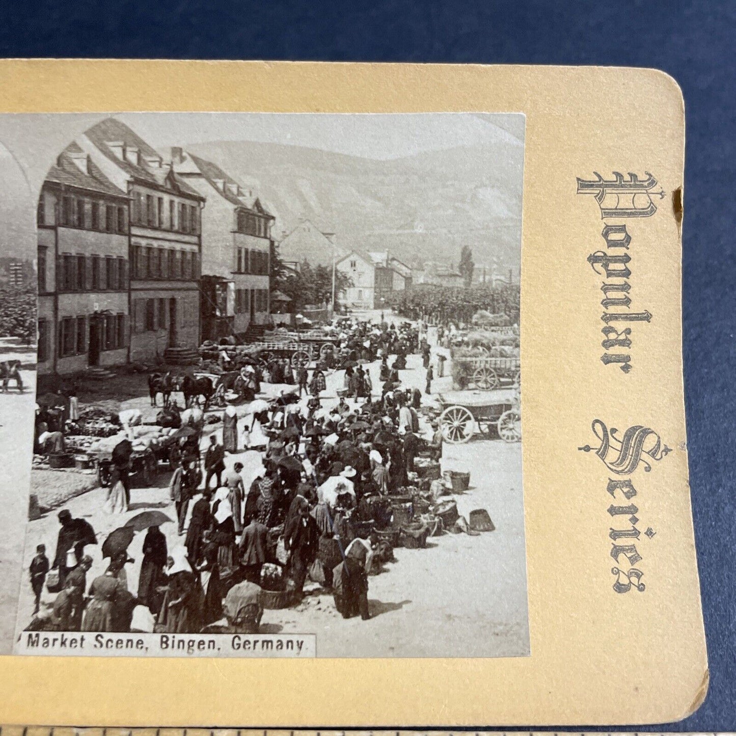 Antique 1870s Bingen Germany Marketplace Market Stereoview Photo Card P4601