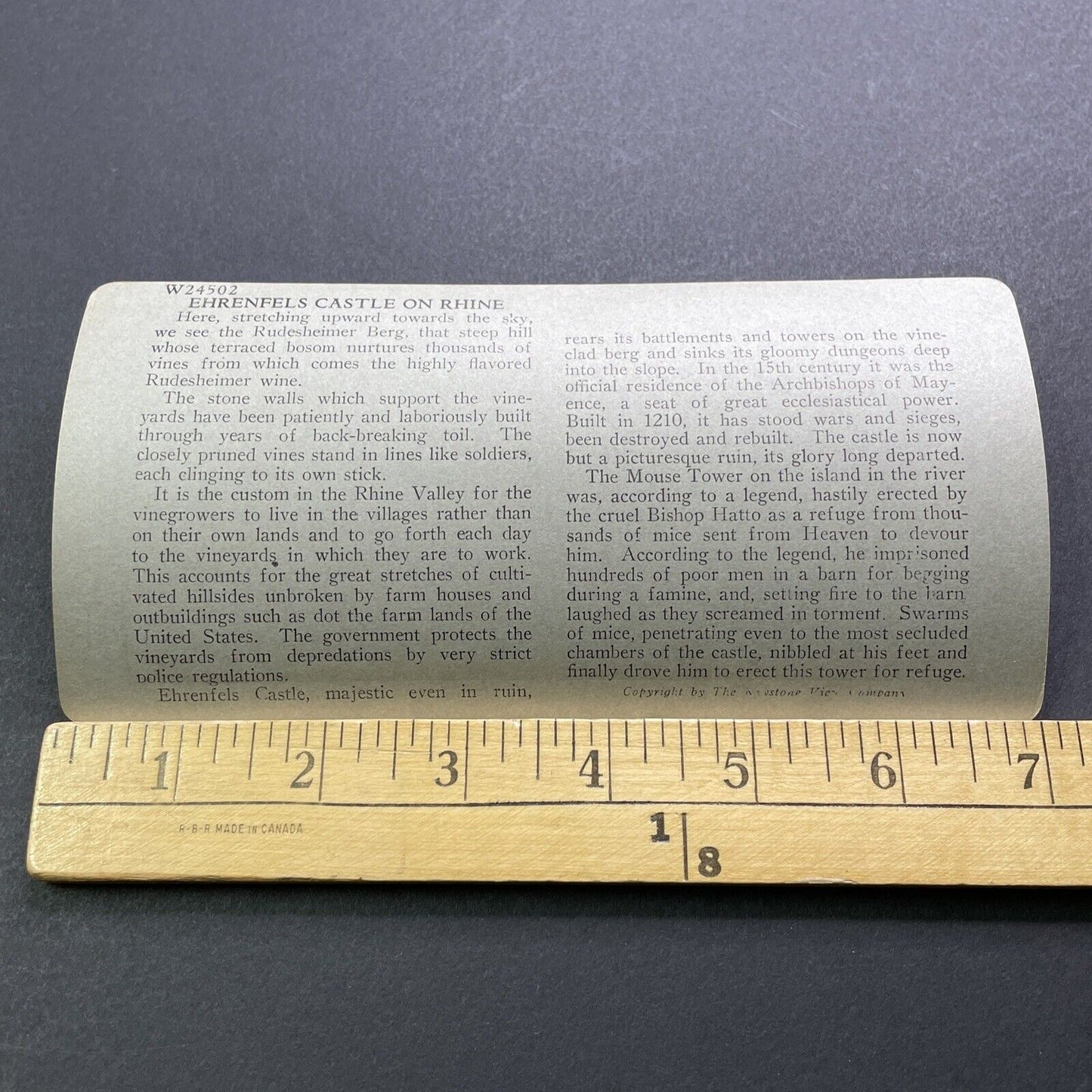 Antique 1920s The Mouse Tower On The Rhine Germany Stereoview Photo Card V2902