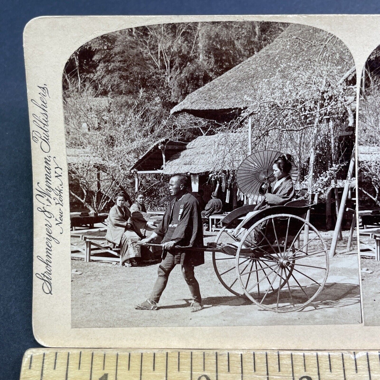 Antique 1896 Woman In Japanese Rickshaw Sugita Japan Stereoview Photo Card V513