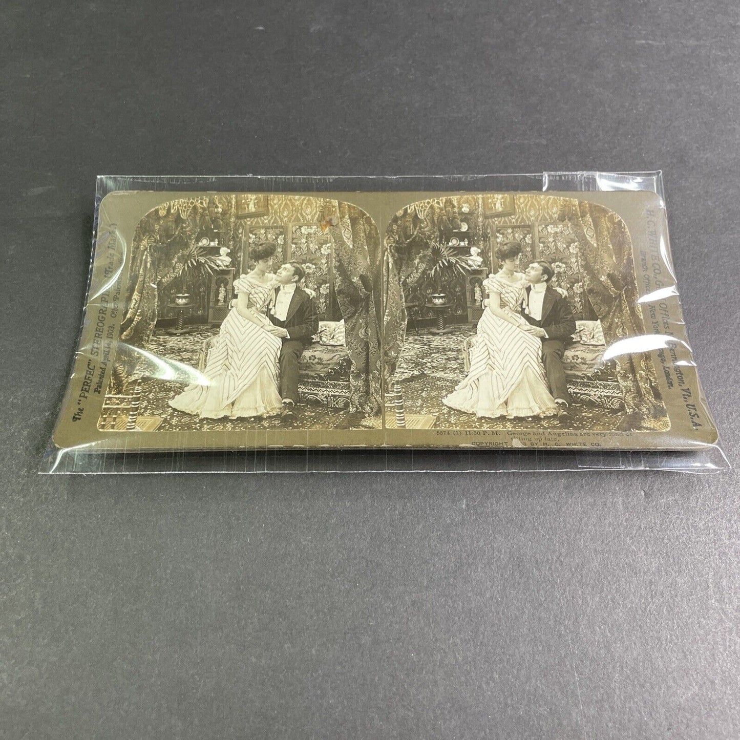 Lot of 2 Sitting Up Late Series 5574 & 5575 Stereoview H.C. White c1903 Y1231