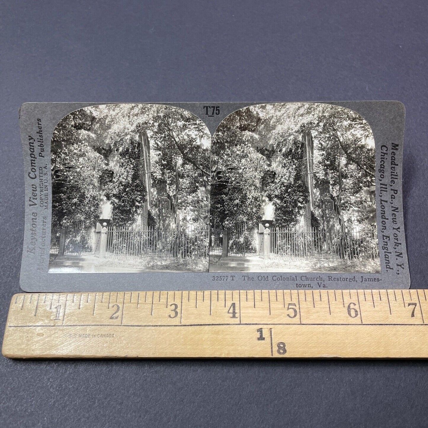 Antique 1910s Old Colonial Church Jamestown Virginia Stereoview Photo Card V2189