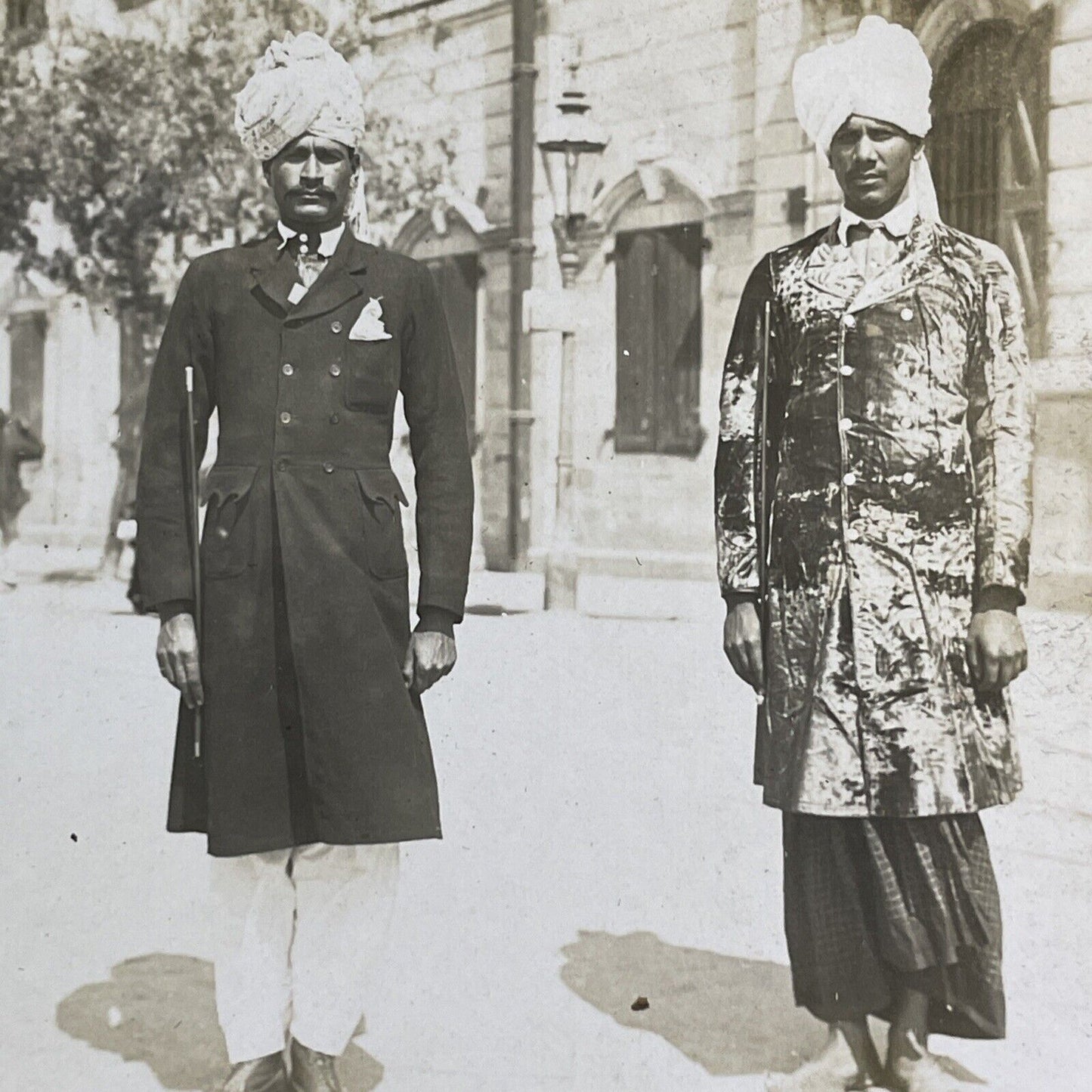 British East Indian Military Officers in Hong Kong Stereoview Antique 1910 X4224