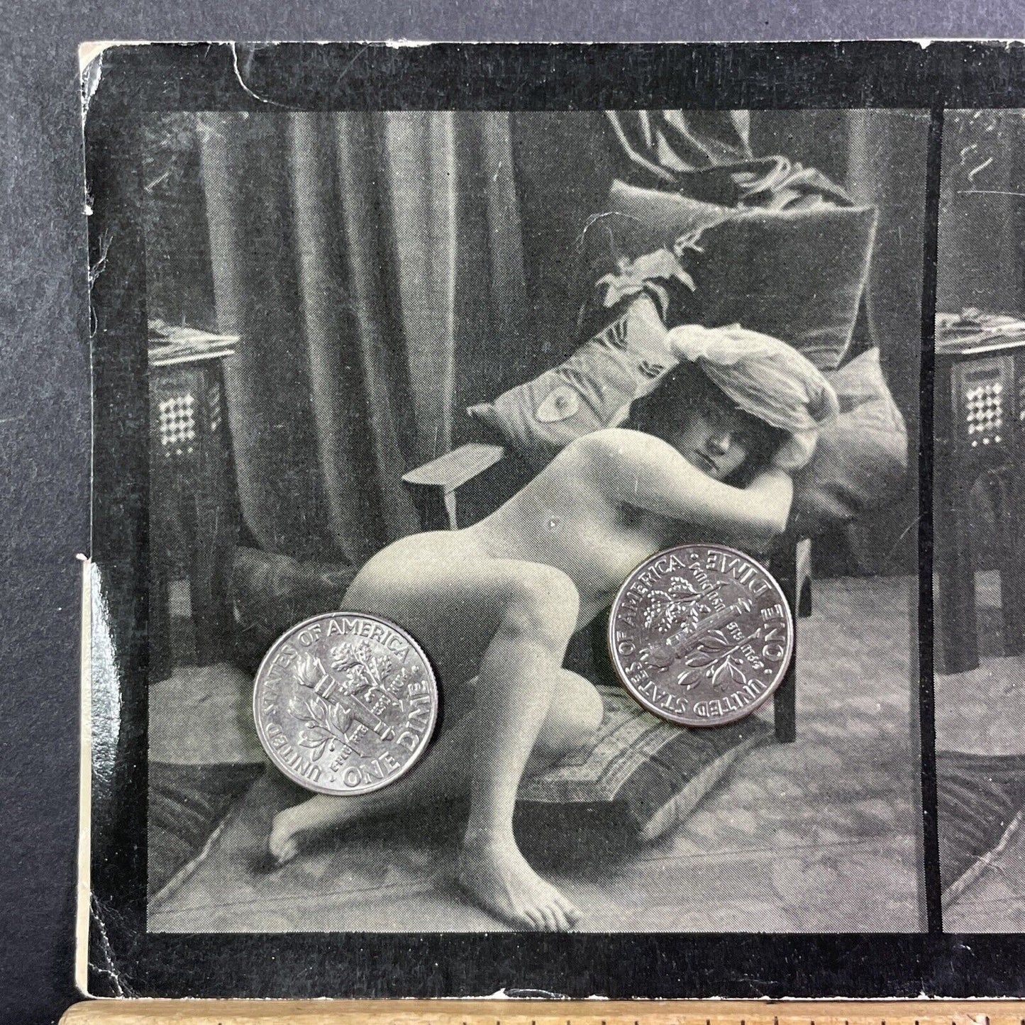 Nude Risque Topless Beaudoin Woman Celluloid Stereoview Antique c1910 X1901