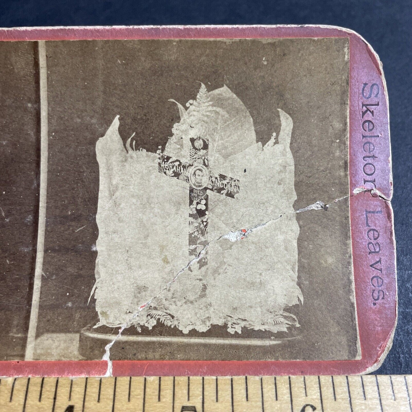 Antique 1873 Abraham Lincoln Coffin Death Wreath Stereoview Photo Card P4349