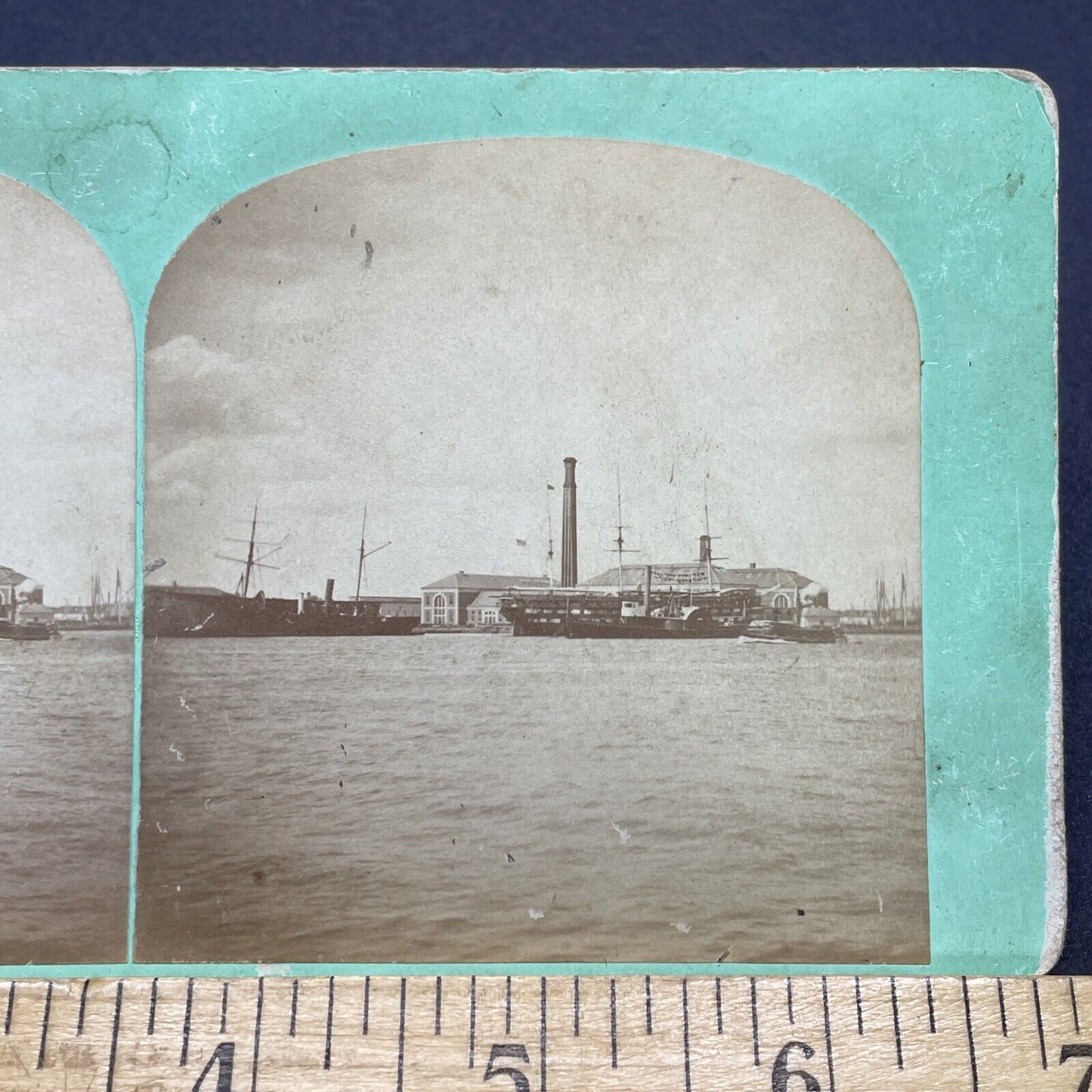 Antique 1860s Charlestown Navy Yard Boston Mass Stereoview Photo Card V1739