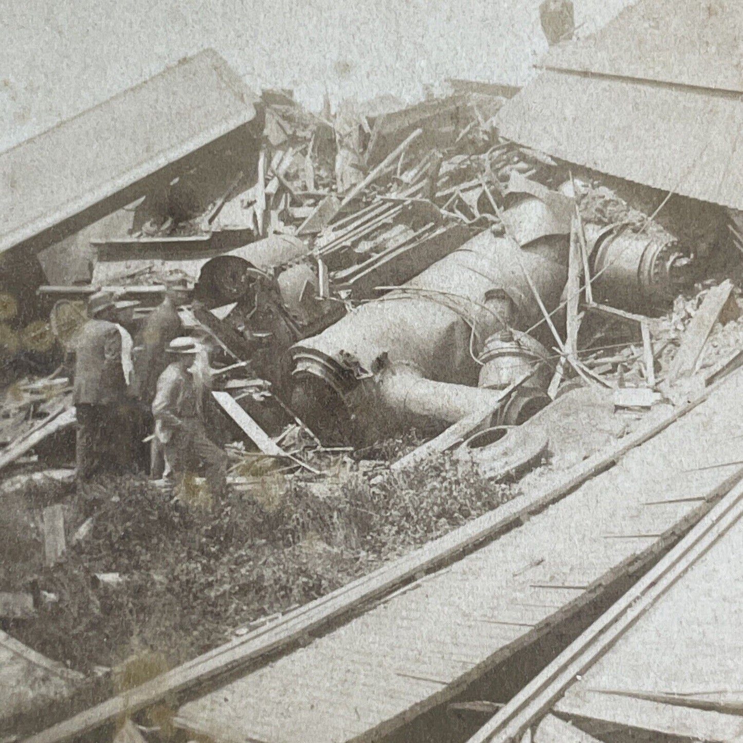 Grand Trunk Railroad Collision Stereoview Port Hope Ontario Antique c1883 X4174