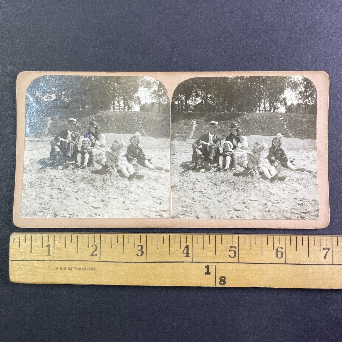 Family on a Beach Grimsby Park Ontario Canada Stereoview Antique c1913 Y2734