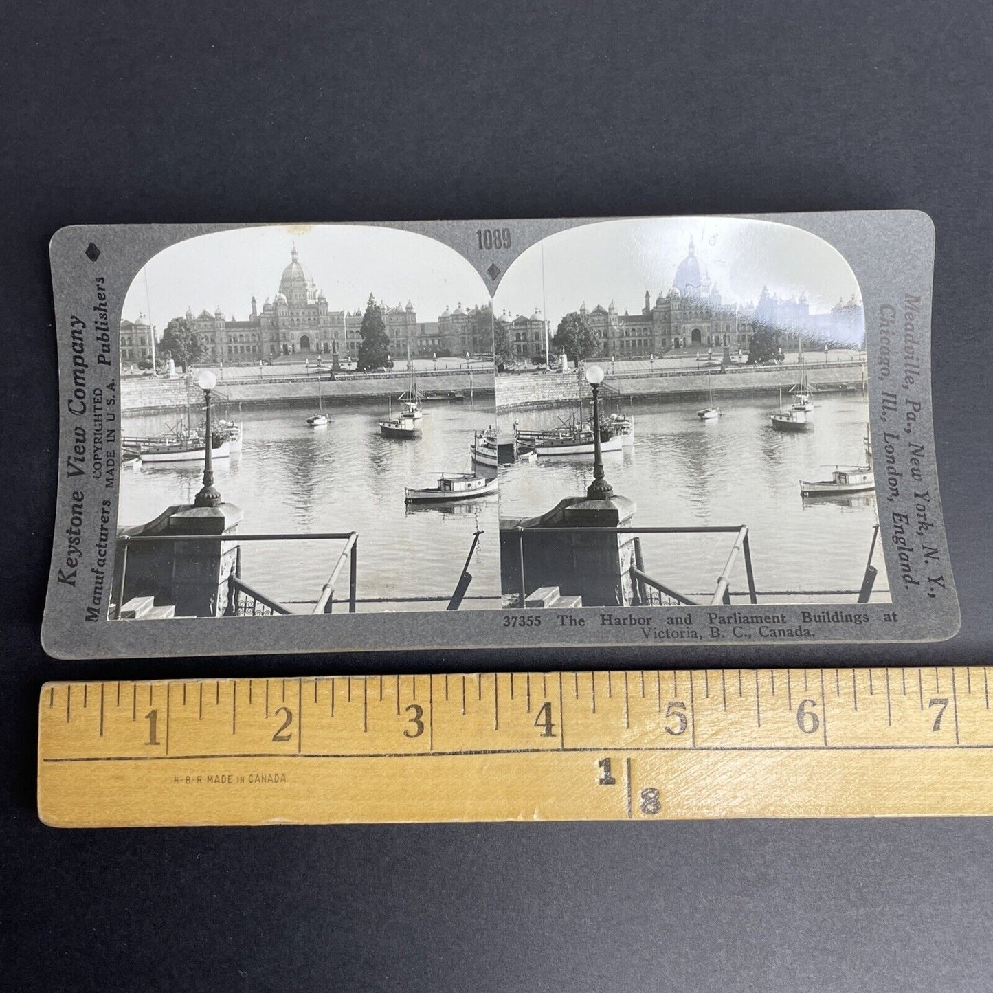 Antique 1928 Harbour Parliament Buildings Victoria BC Stereoview Photo Card P897