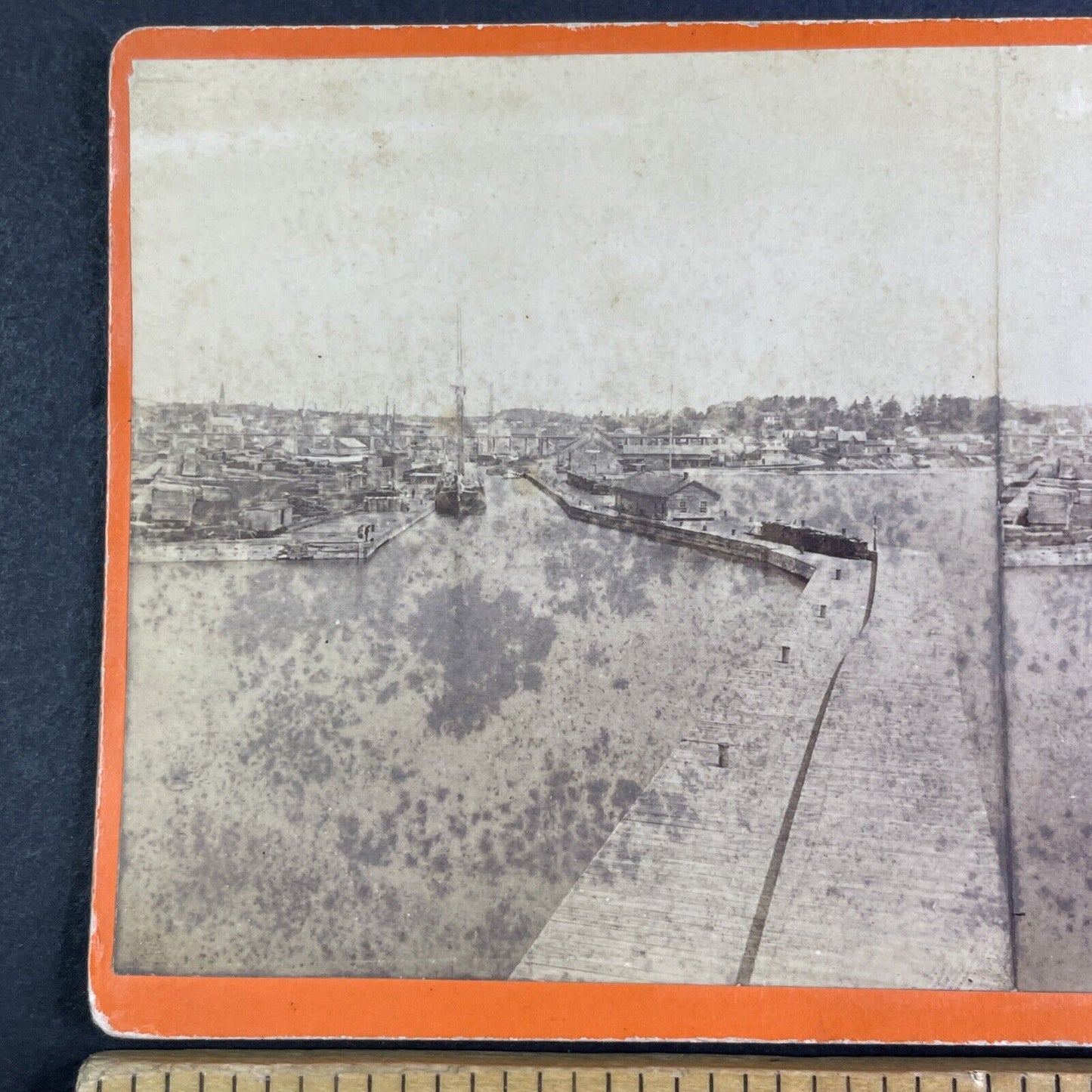 Port Hope Ontario Docks and Harbour Stereoview Antique c1860s X4177