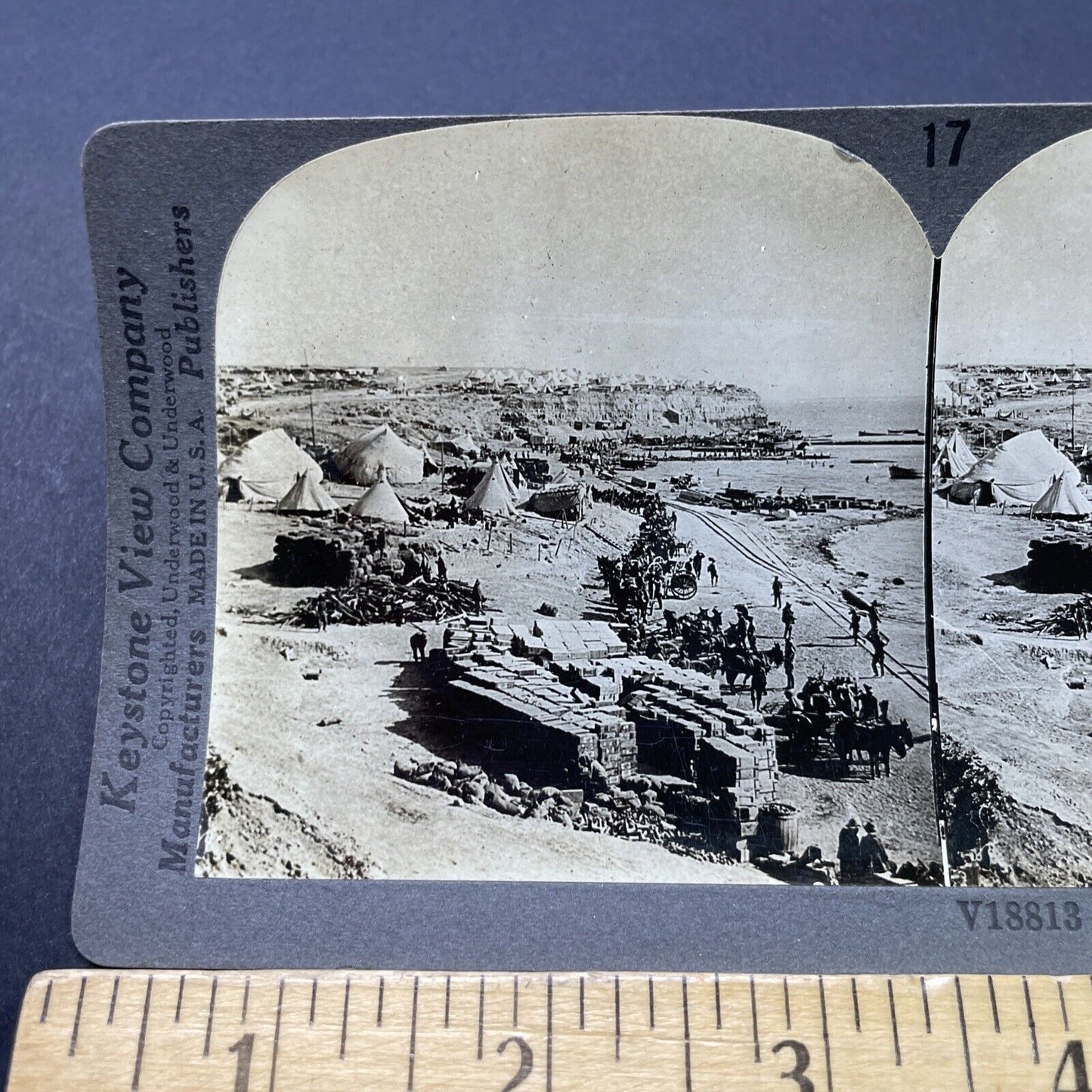 Antique 1915 Australian Soldiers WW1 Gallipoli Battle Stereoview Photo Card 2809