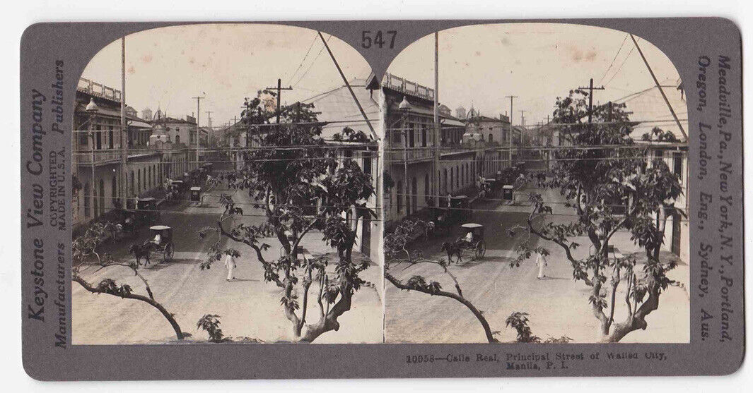 Antique 1906 Calle Real, City Of Iloilo, The Philippines Stereo Card P155
