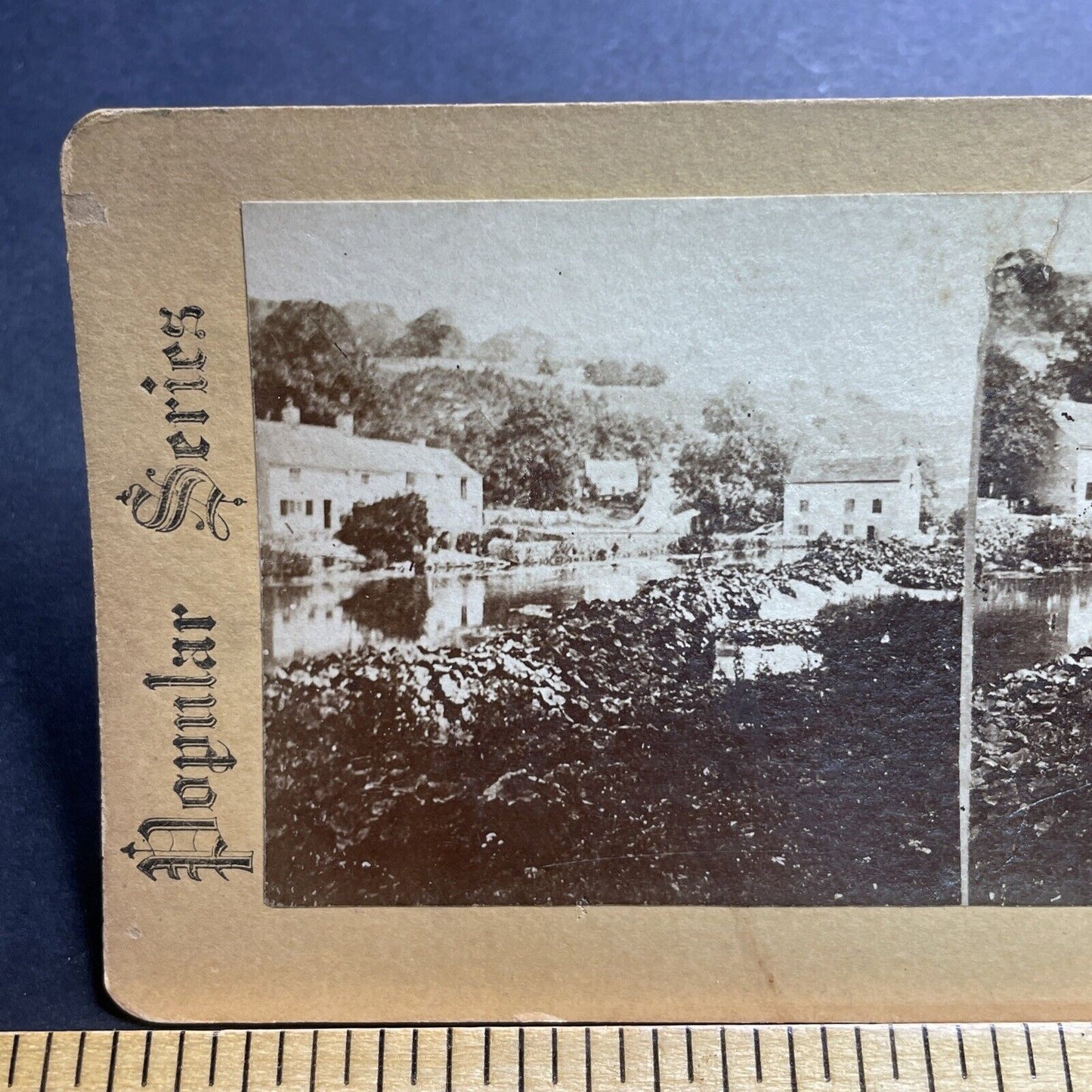 Antique 1864 Construction Of Millers Dale Derbyshire Stereoview Photo Card P2087