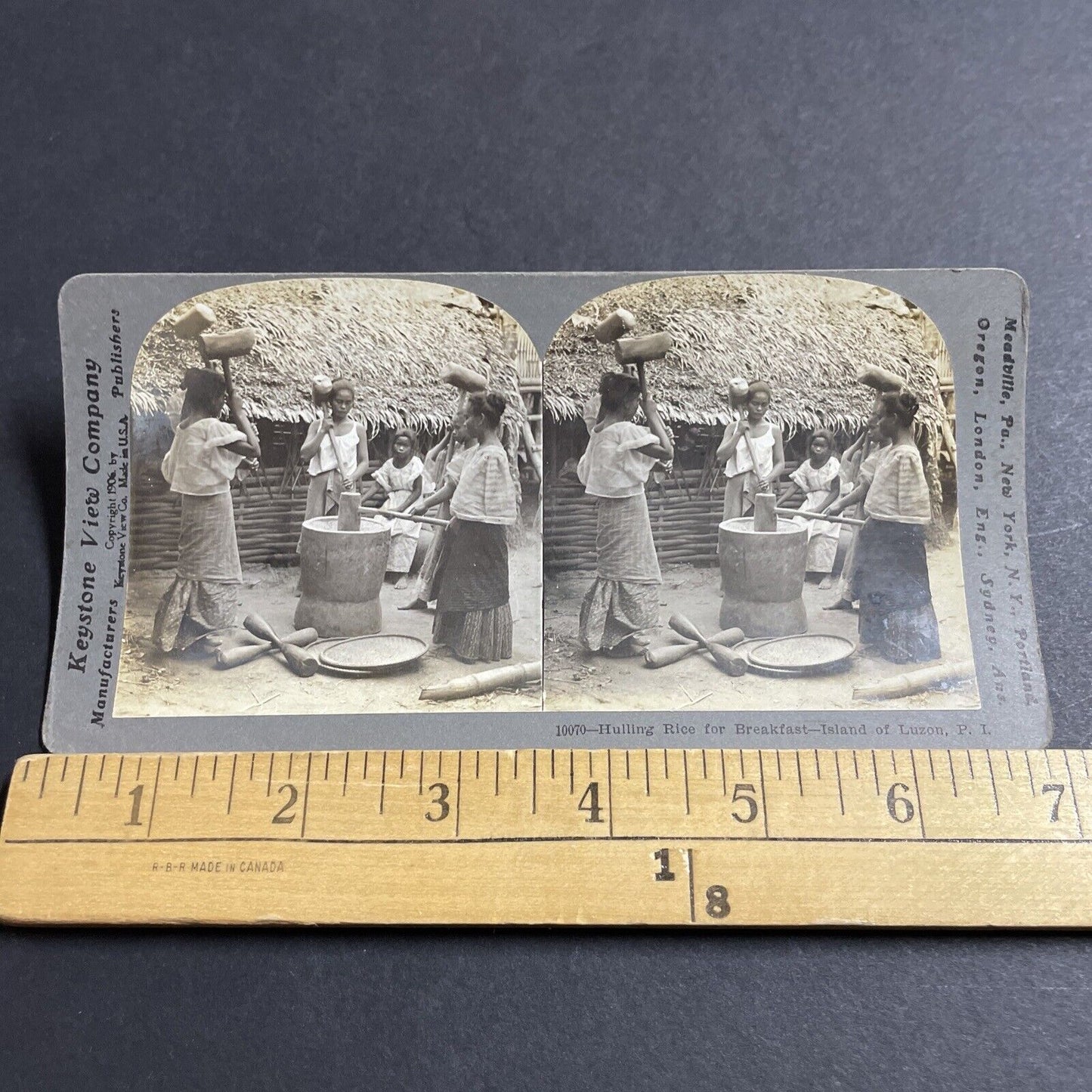 Antique 1906 Luzon Tribal Women Thresh Rice Stereoview Photo Card P5513