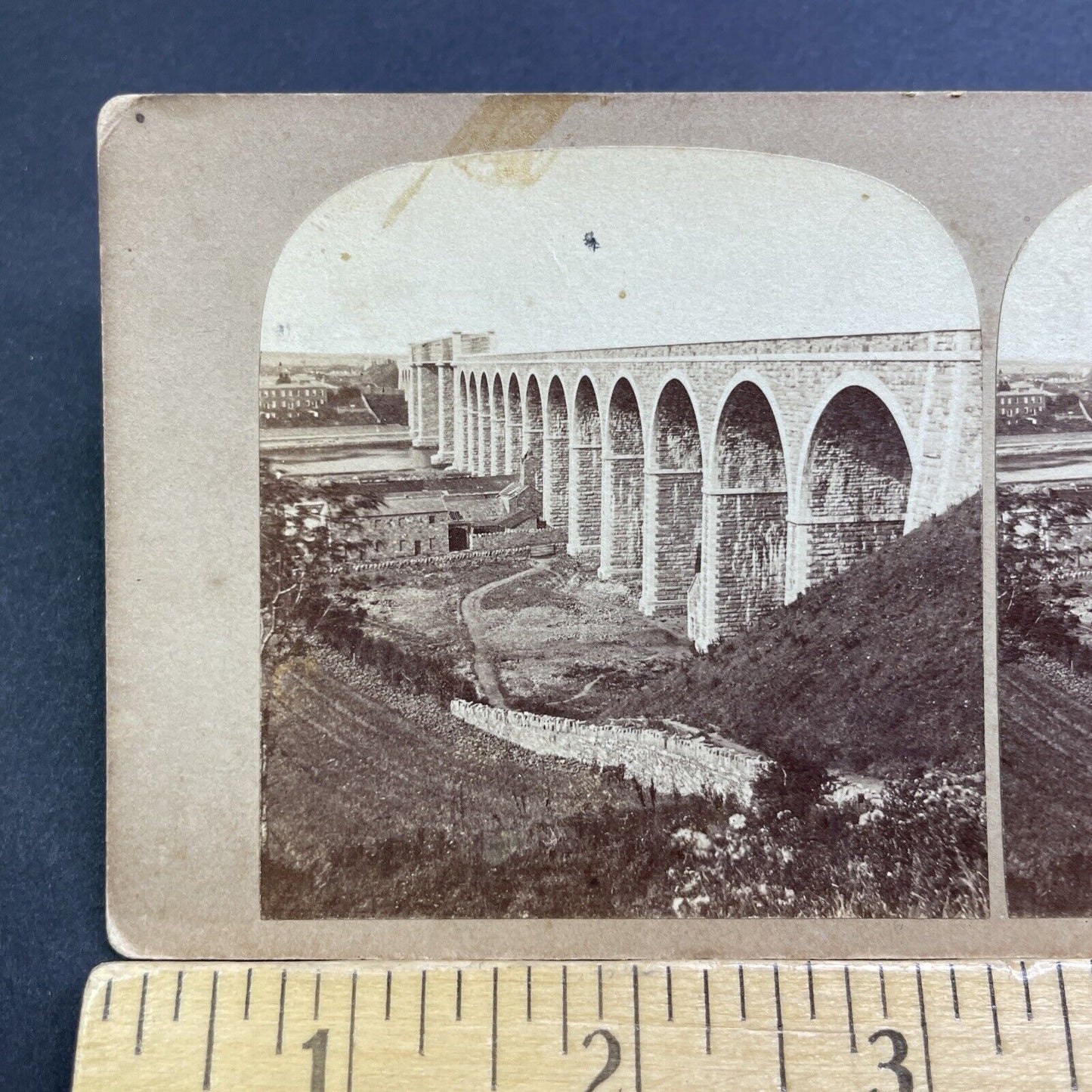 Antique 1860s Boyne Stone Viaduct Drogheda Ireland Stereoview Photo Card V522