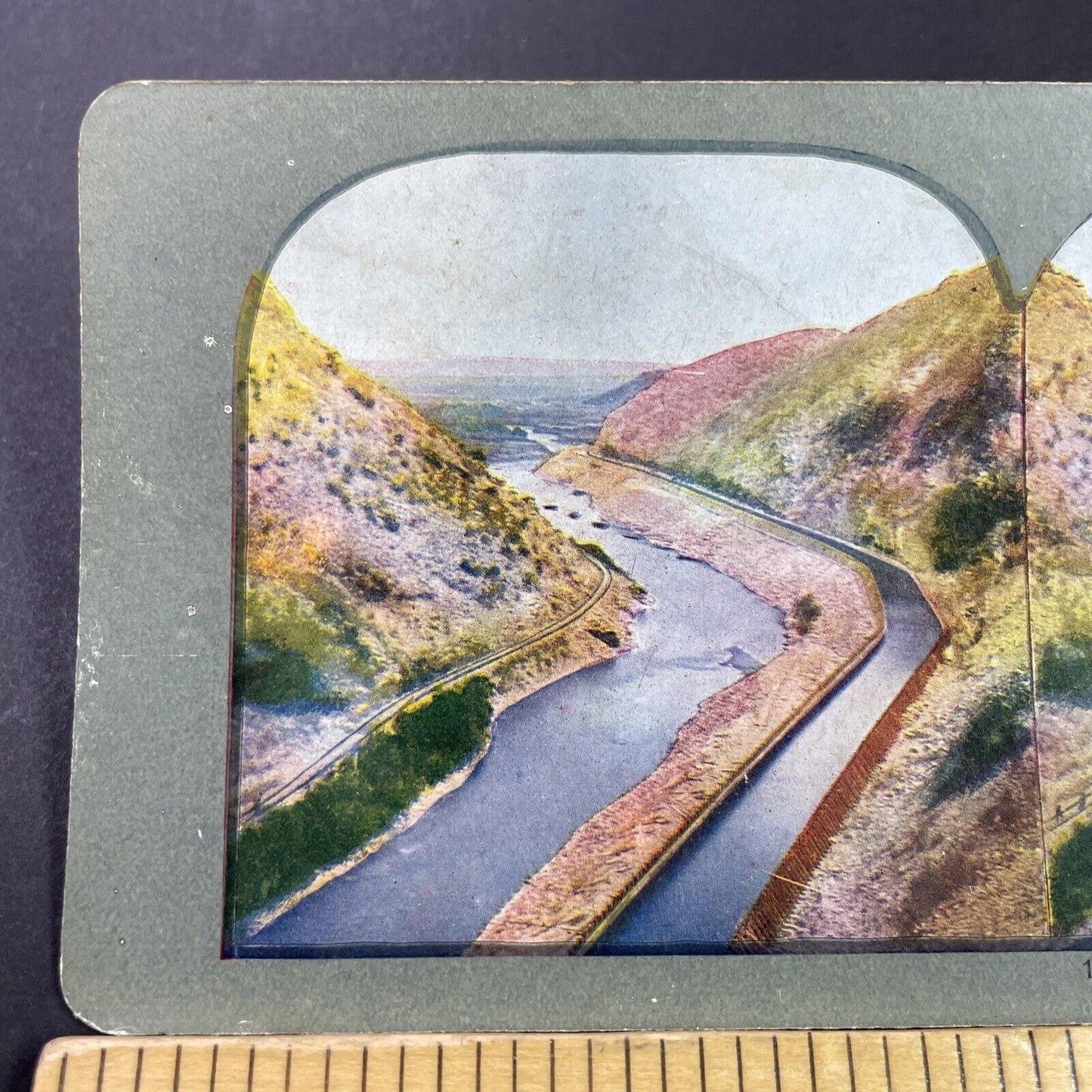 Antique 1910s Canal In Grand Junction Colorado Color Stereoview Photo Card P3454
