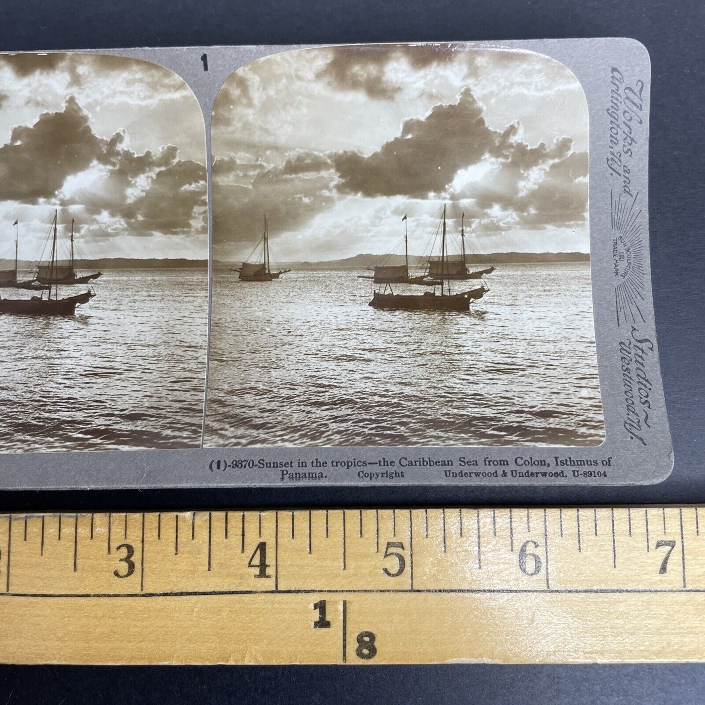Antique 1903 Small Fishing Boats Coast Of Panama Stereoview Photo Card P923
