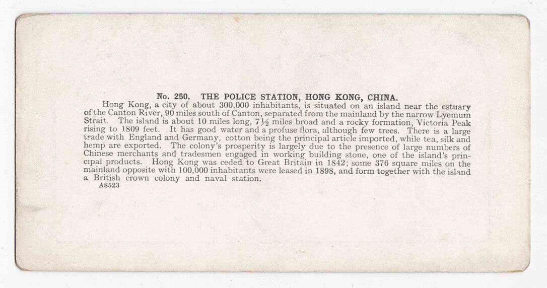 Antique 1903 Villagers In Front Of Police Station, Hong Kong Stereo Card P291