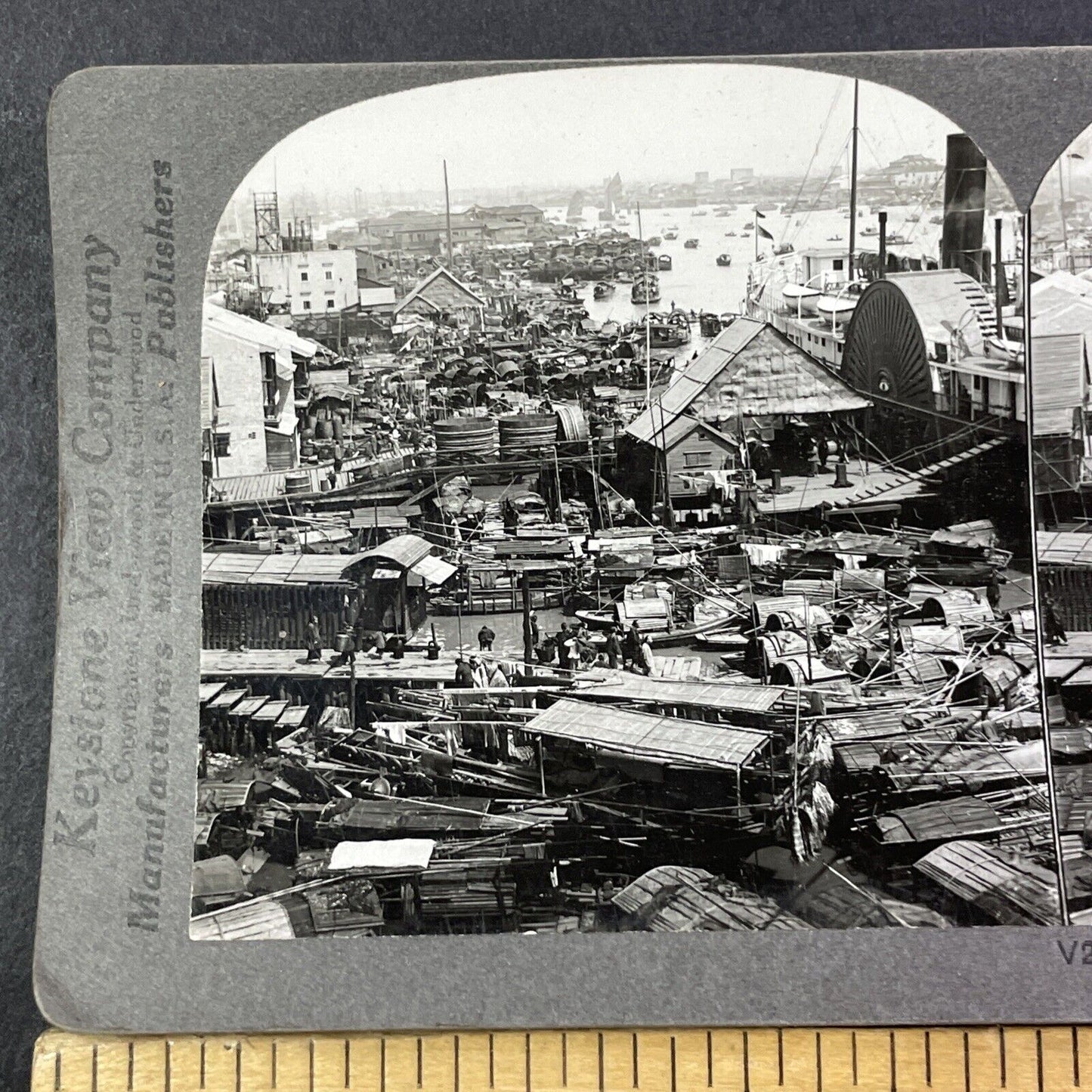 Houseboats in Guangzhou China Stereoview The Pearl River Antique c1909 X2563