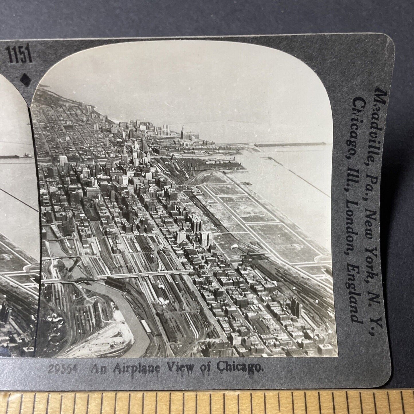 Antique 1910s Chigaco Illinois Downtown Aerial View Stereoview Photo Card V2597