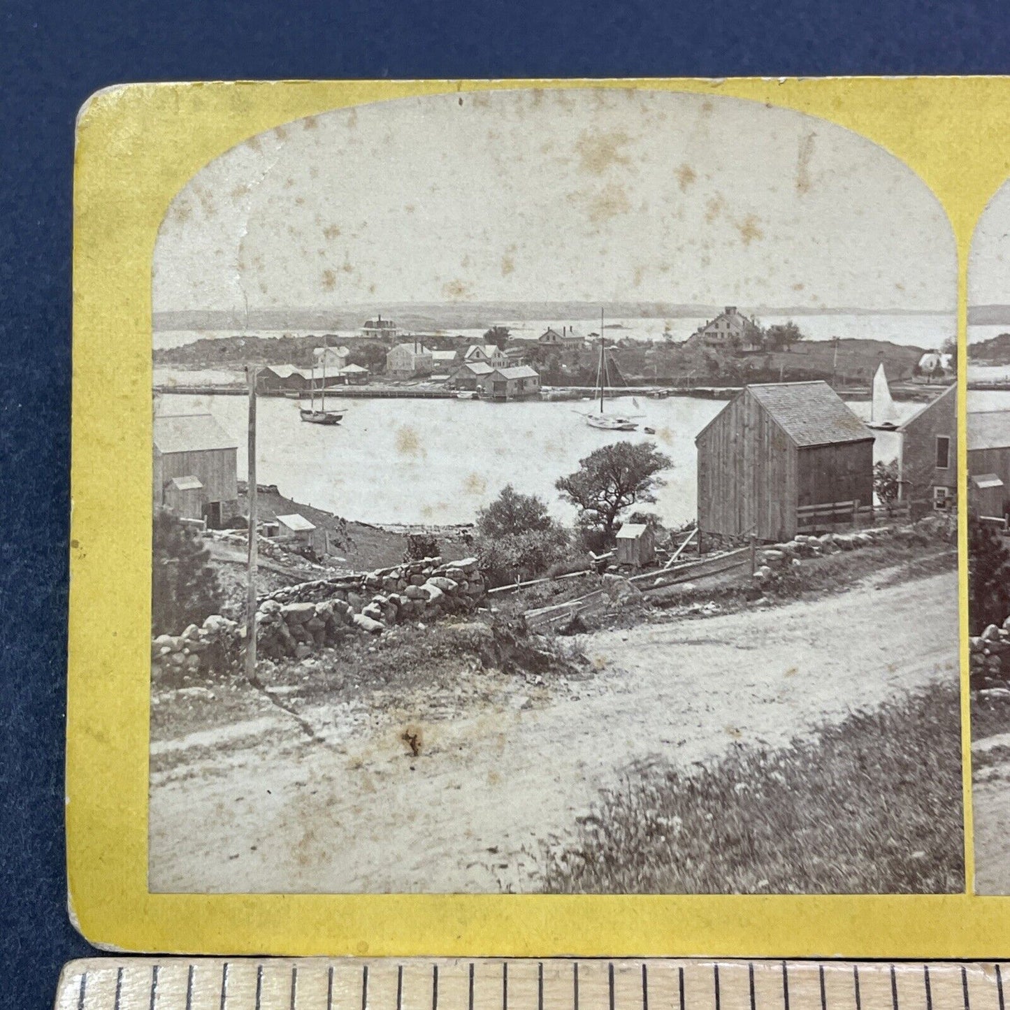 Antique 1870s Wood's Hole Massachusetts Stereoview Photo Card V1979