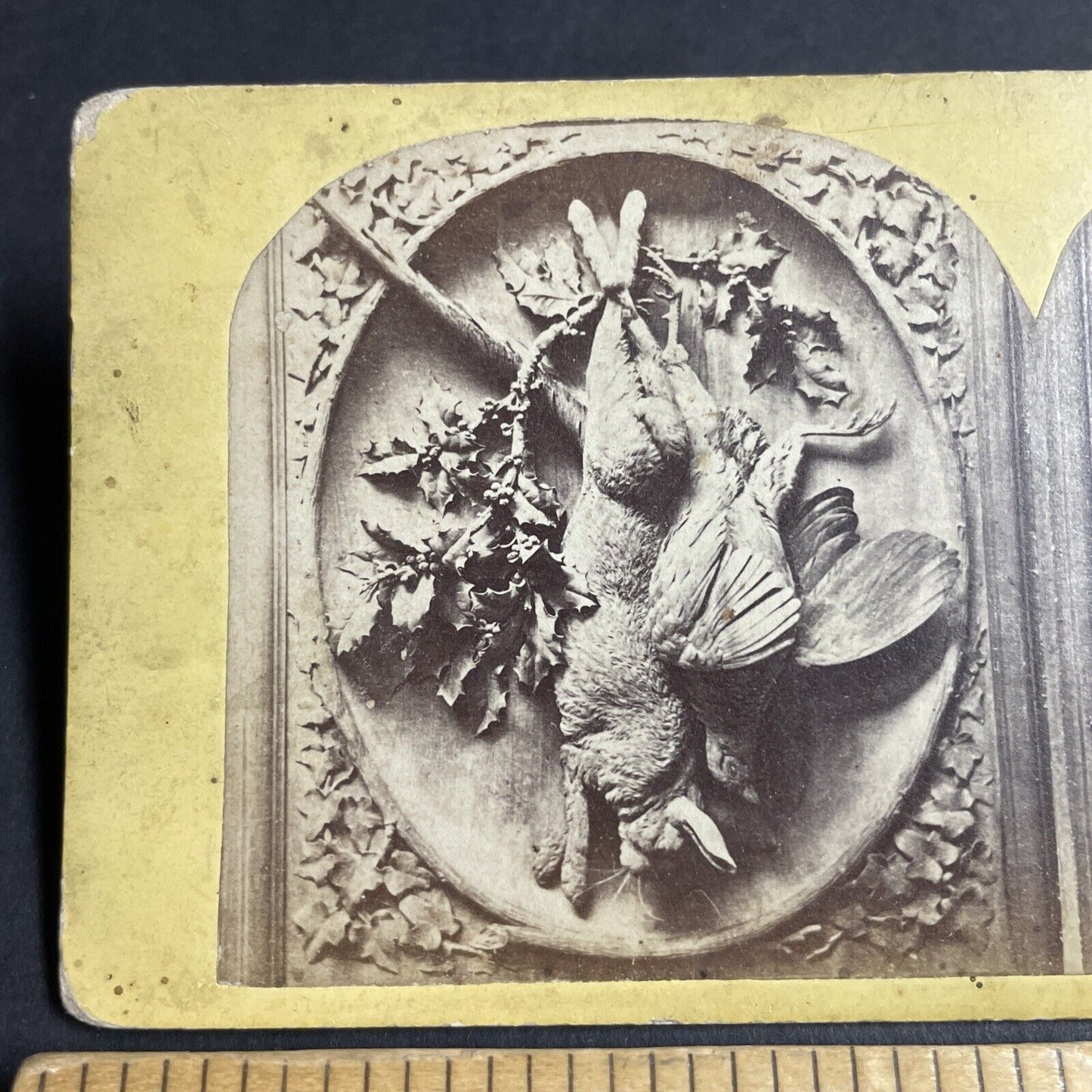 Antique 1870s Marble Carving Of A Dead Rabbit Stereoview Photo Card P4690