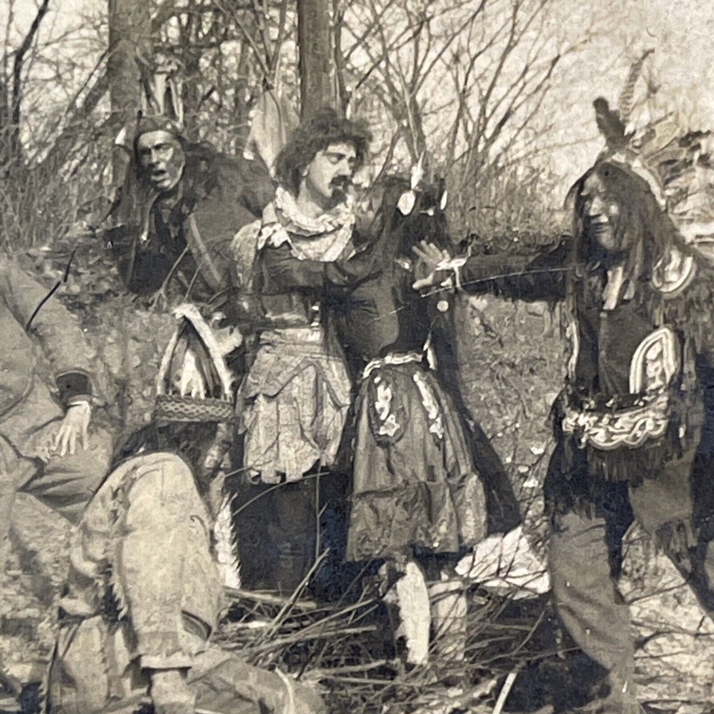 Native Indian Theater Troupe Tie Man To Stake Stereoview Antique c1910 X2476