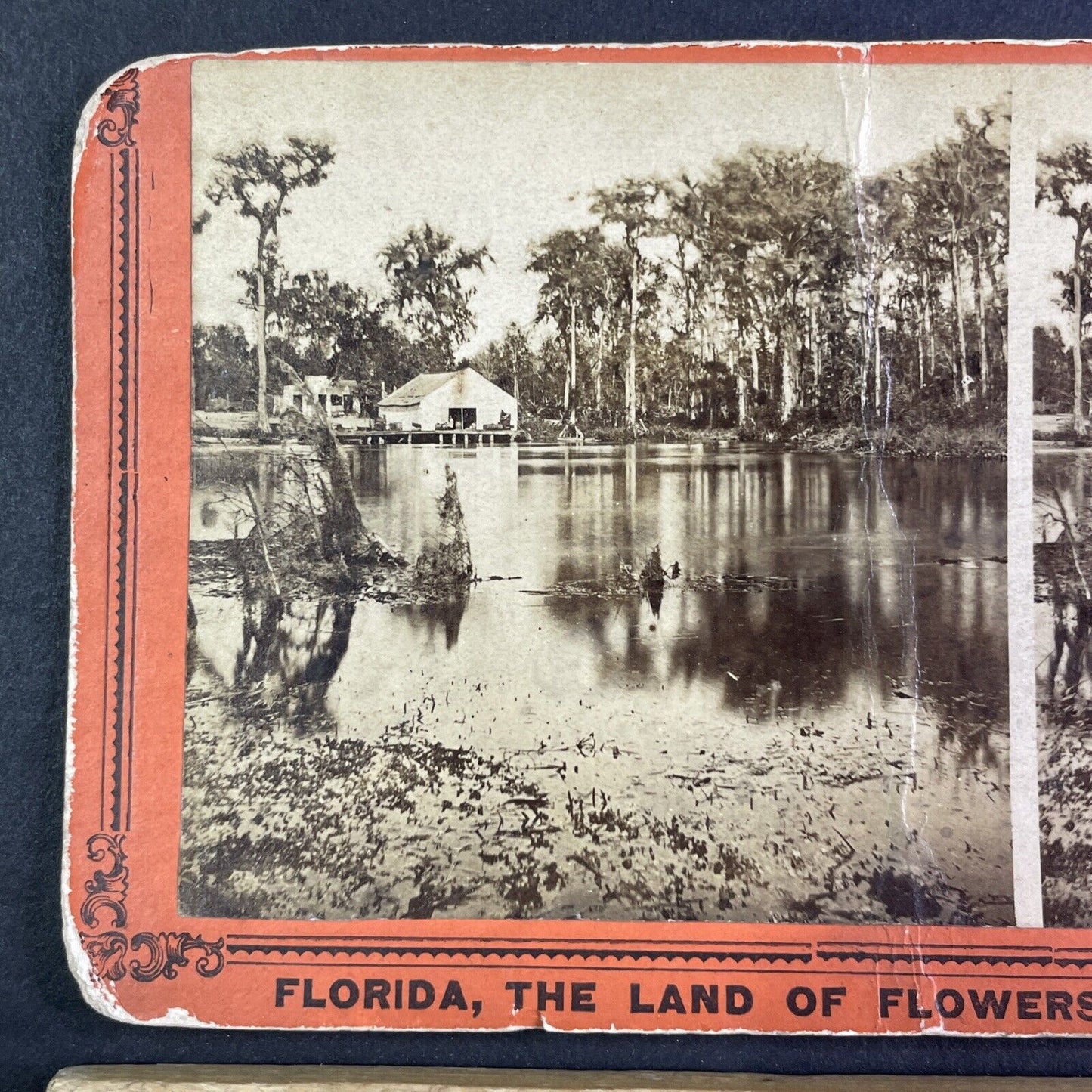 Silver Springs Hotel Lodge Florida Stereoview Ocklawaha River 1870s Y2486 CREASE