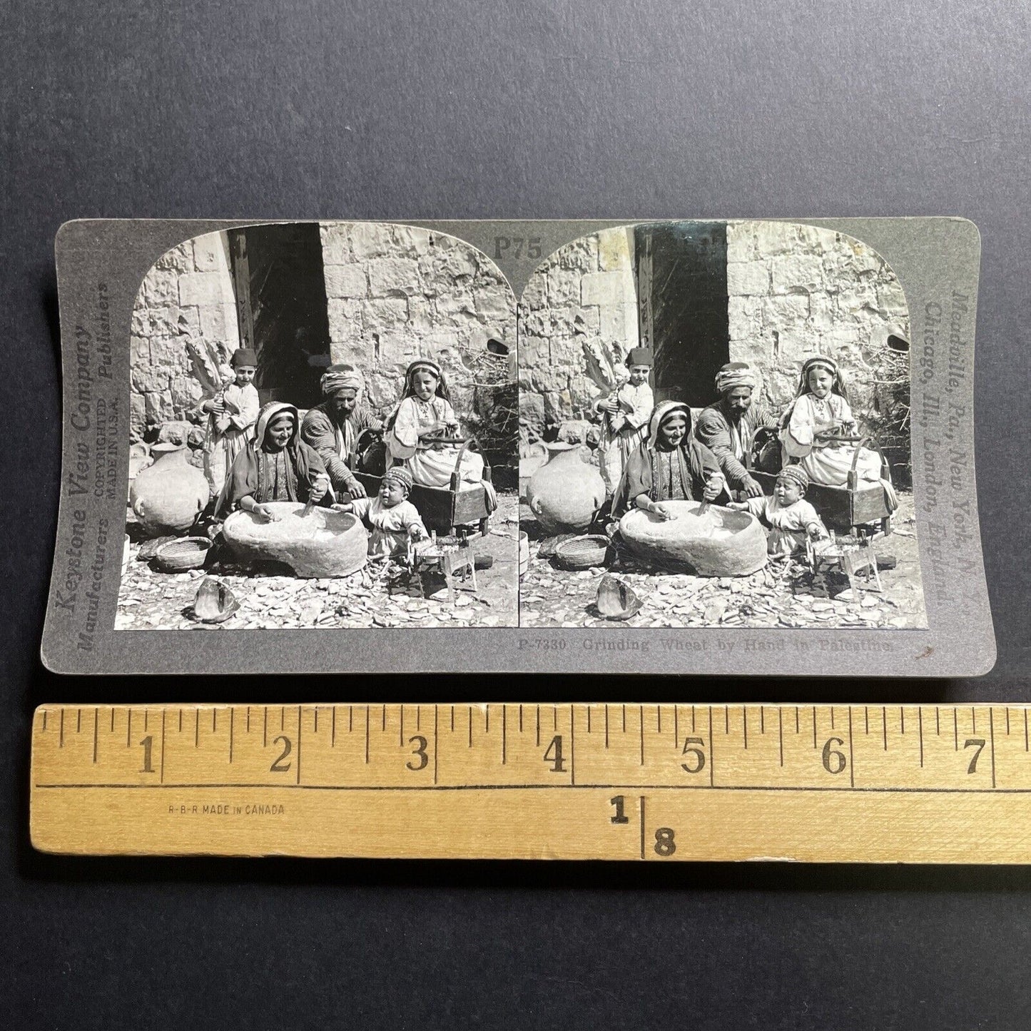 Antique 1918 Palestinian Wheat Grinding Technique Stereoview Photo Card P1726