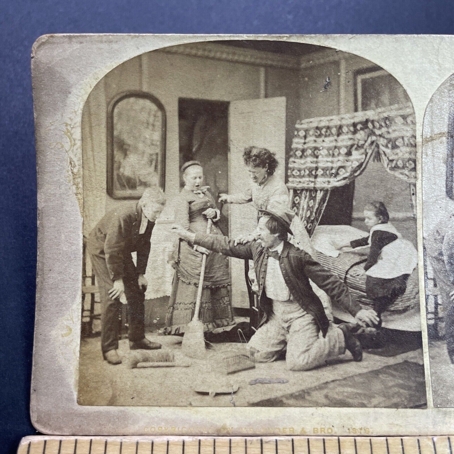 Antique 1870s Man Shows Boy The Rat He Caught Stereoview Photo Card P3533