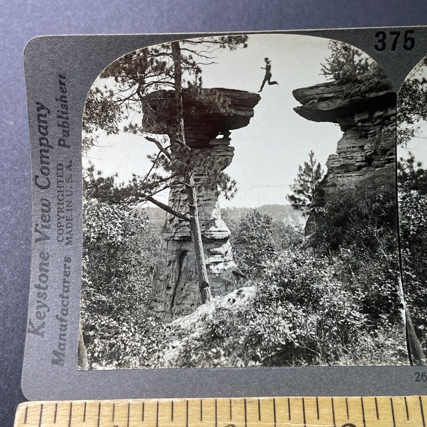 Antique 1910s Parkour Cliff Jumping Wisconsin Dells Stereoview Photo Card P3278