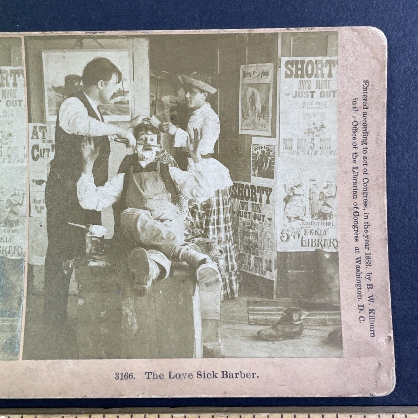 Barber Slices Man with a Razor Stereoview Antique c1899 Y1210
