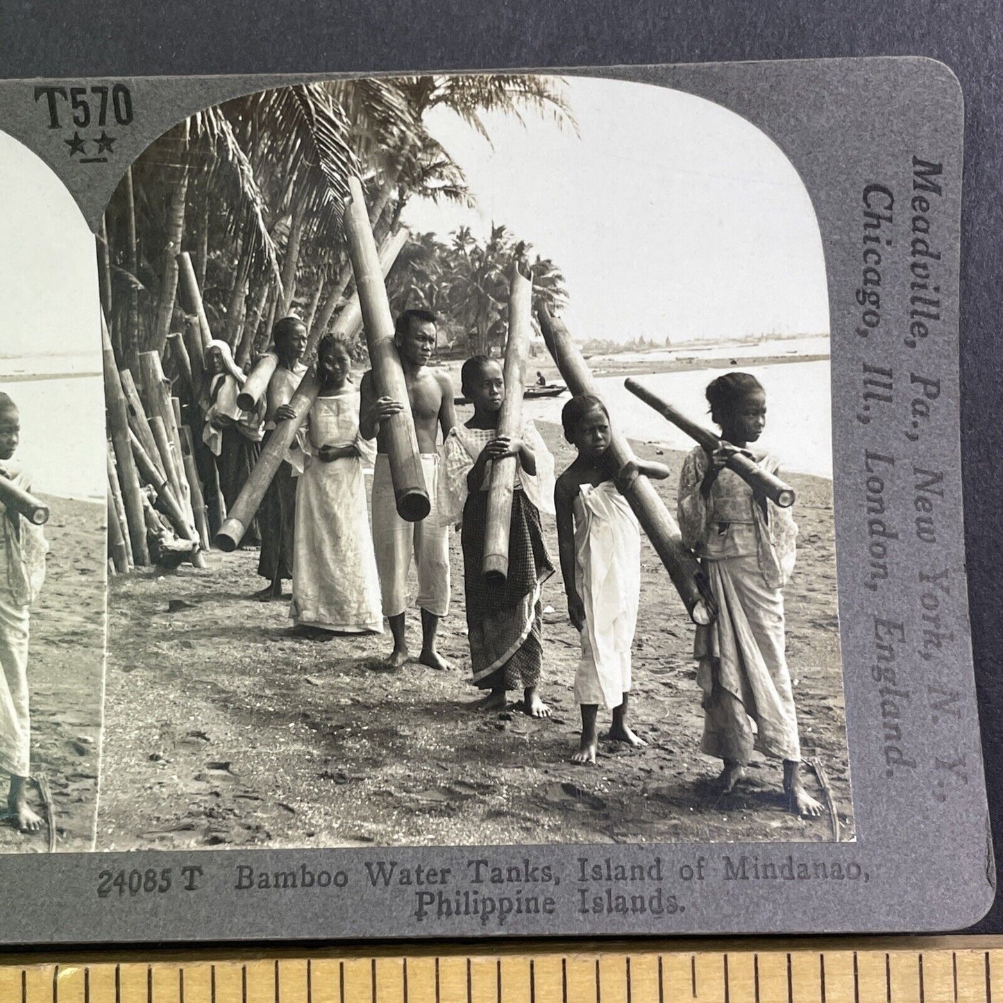 Natives Carrying Water Jugs Stereoview The Philippines Antique c1909 Y413