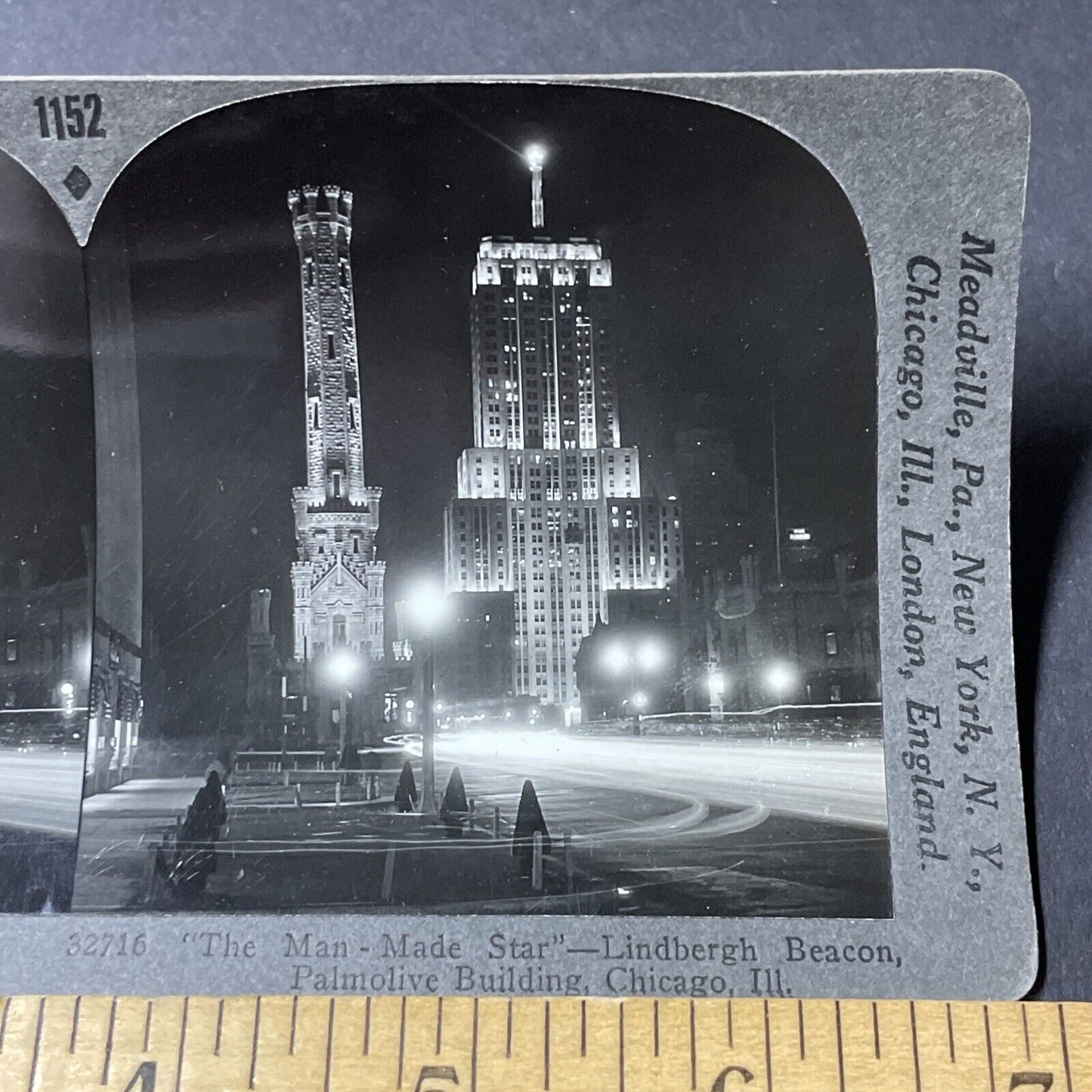 Antique 1930s Palmolive Building Chicago Illinois Stereoview Photo Card V2598