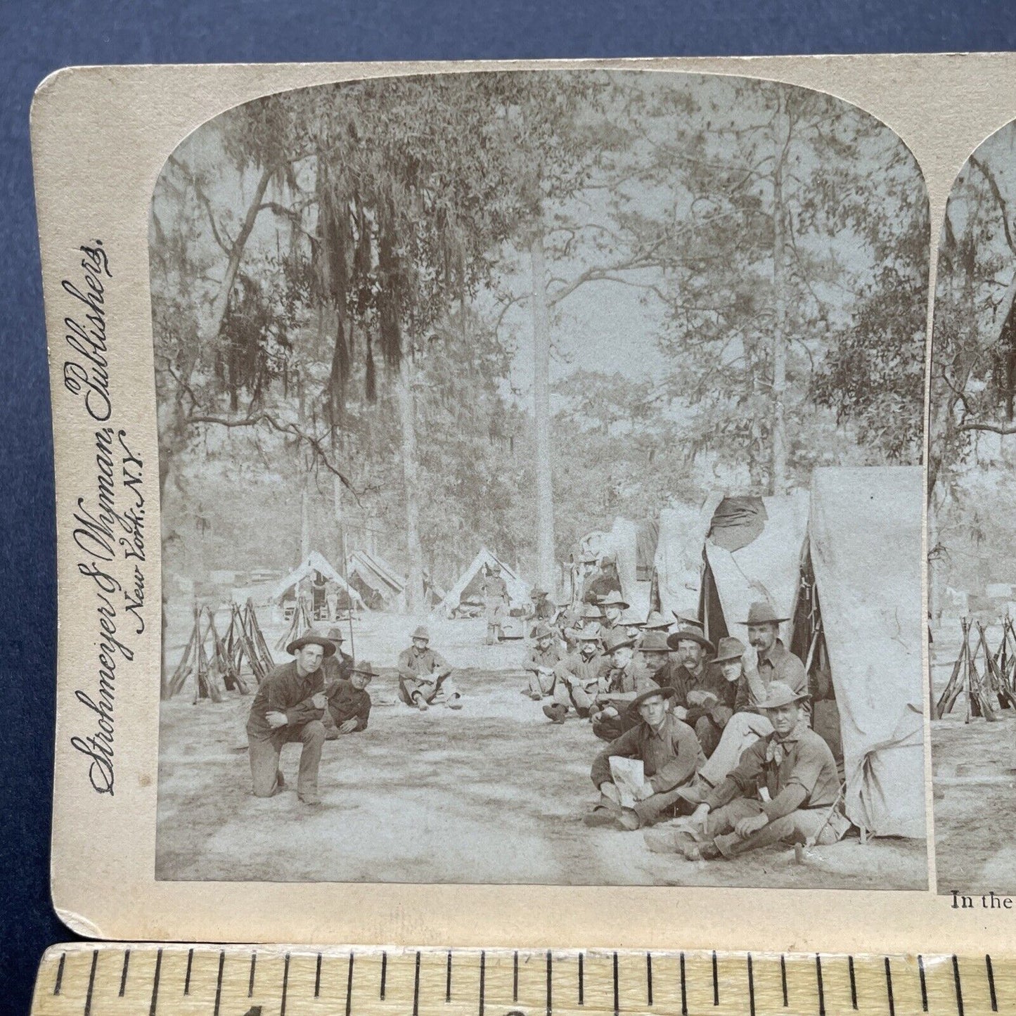 Antique 1898 US Army Soldiers Tampa Bay Florida Stereoview Photo Card P2357