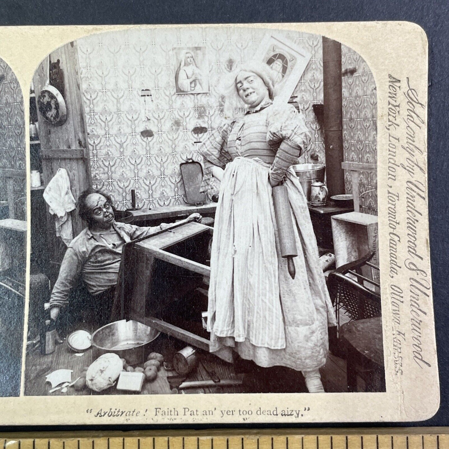 Lot of 2 Woman Beats Man with Rolling Pin Stereoview Series c1897 Y1392