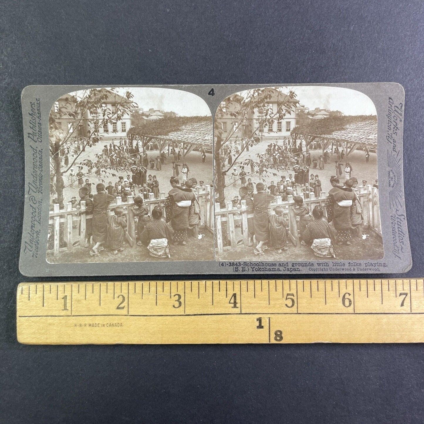 School and Children in Yokohama Japan Stereoview Antique c1904 Y2577