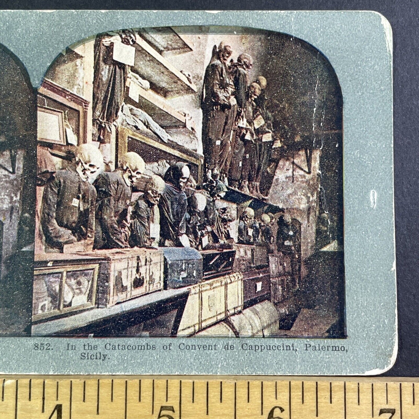 Skulls And Skeletons Hung On A Wall Stereoview Sicily Italy Antique c1910 X1565