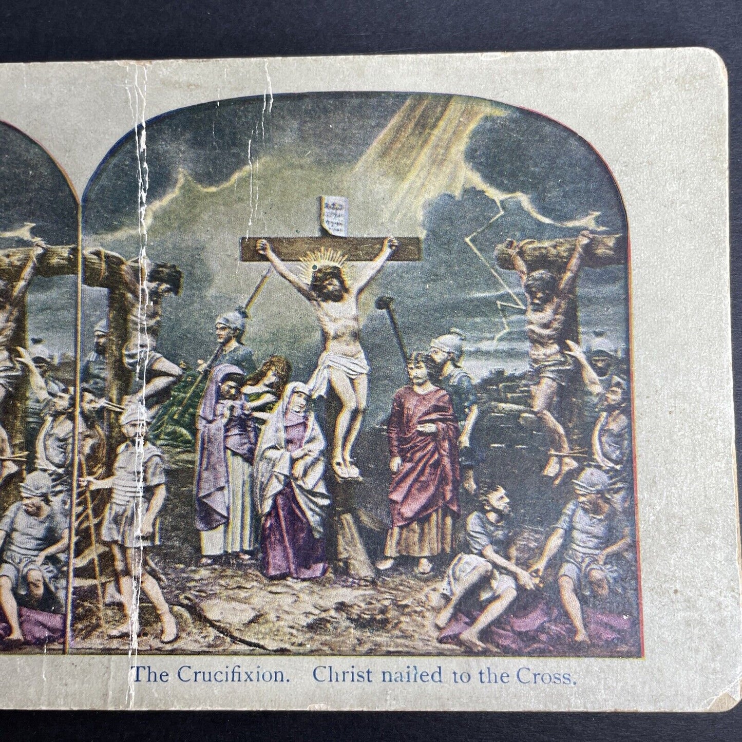 Antique 1902 Jesus Nailed To The Cross Crucifixion Stereoview Photo Card P1057