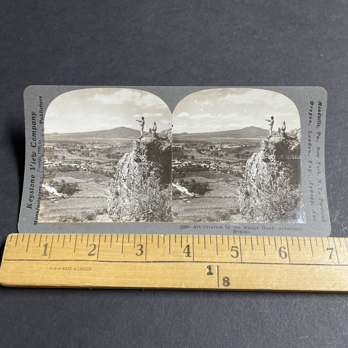 Antique 1900 Boys Stand On Edge Of Cliff In Mexico Stereoview Photo Card P4437