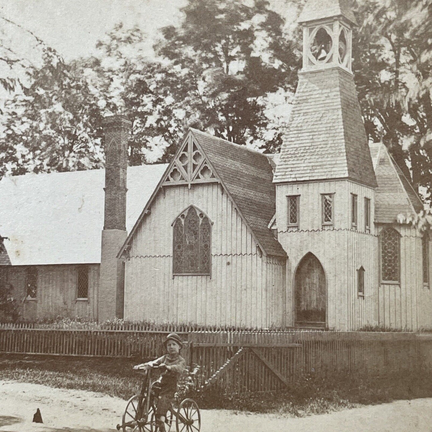 Antique 1871 St. Luke's Episcopal Church Charlestown Stereoview Photo Card V2073