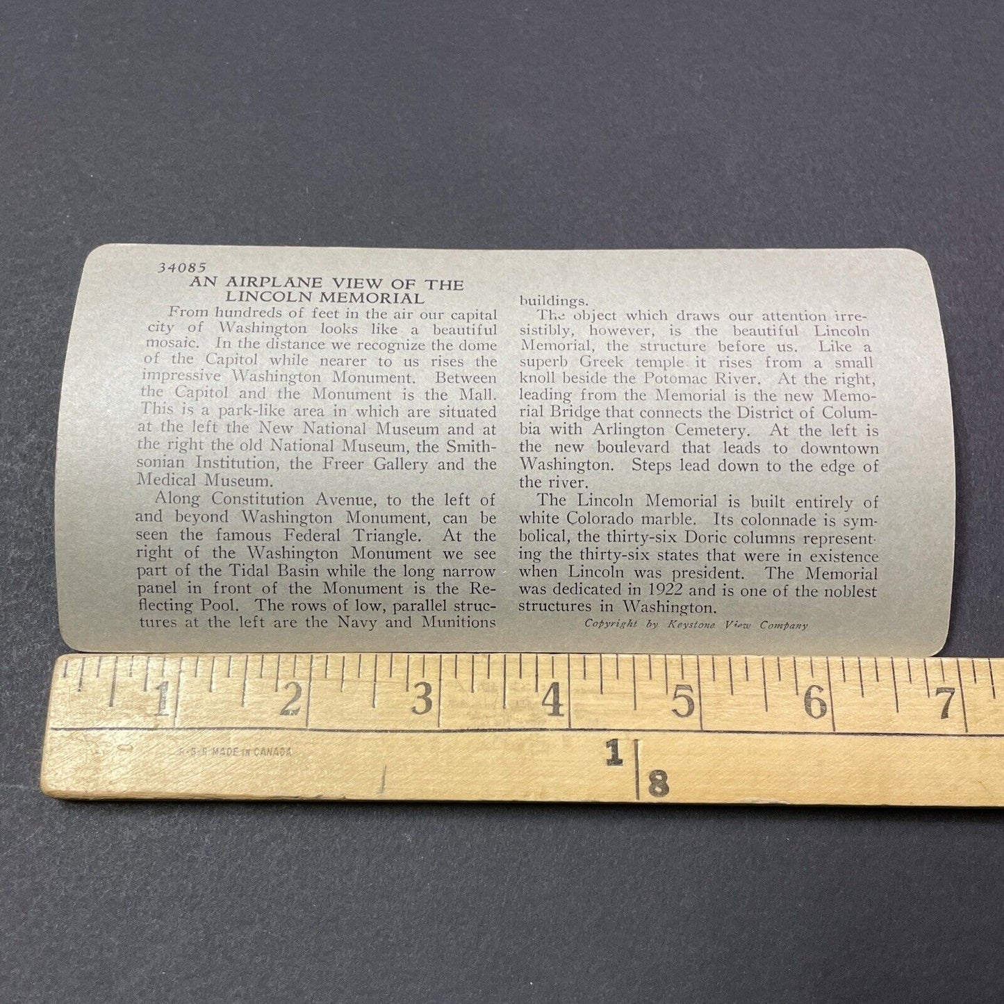 Antique 1920s Abraham Lincoln Memorial Washington DC Stereoview Photo Card V1866