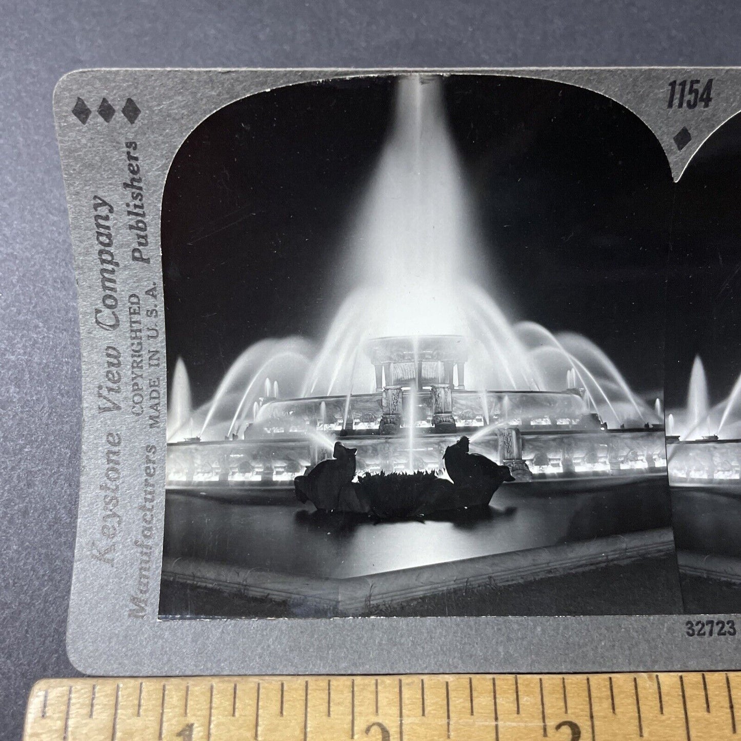 Antique 1920s Waterfountain At Night In Chicago Stereoview Photo Card V2600