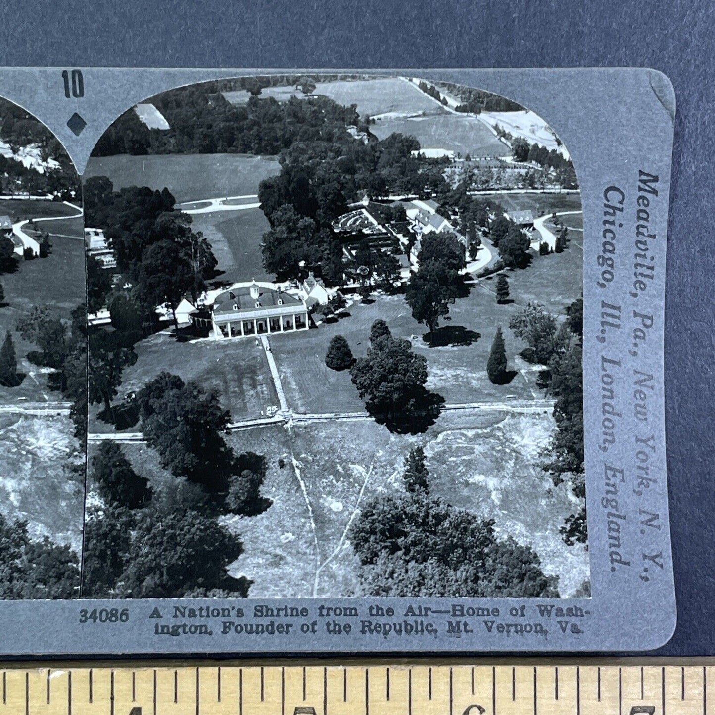 Home of George Washington Aerial View Stereoview Mount Vernon c1920s Y1137