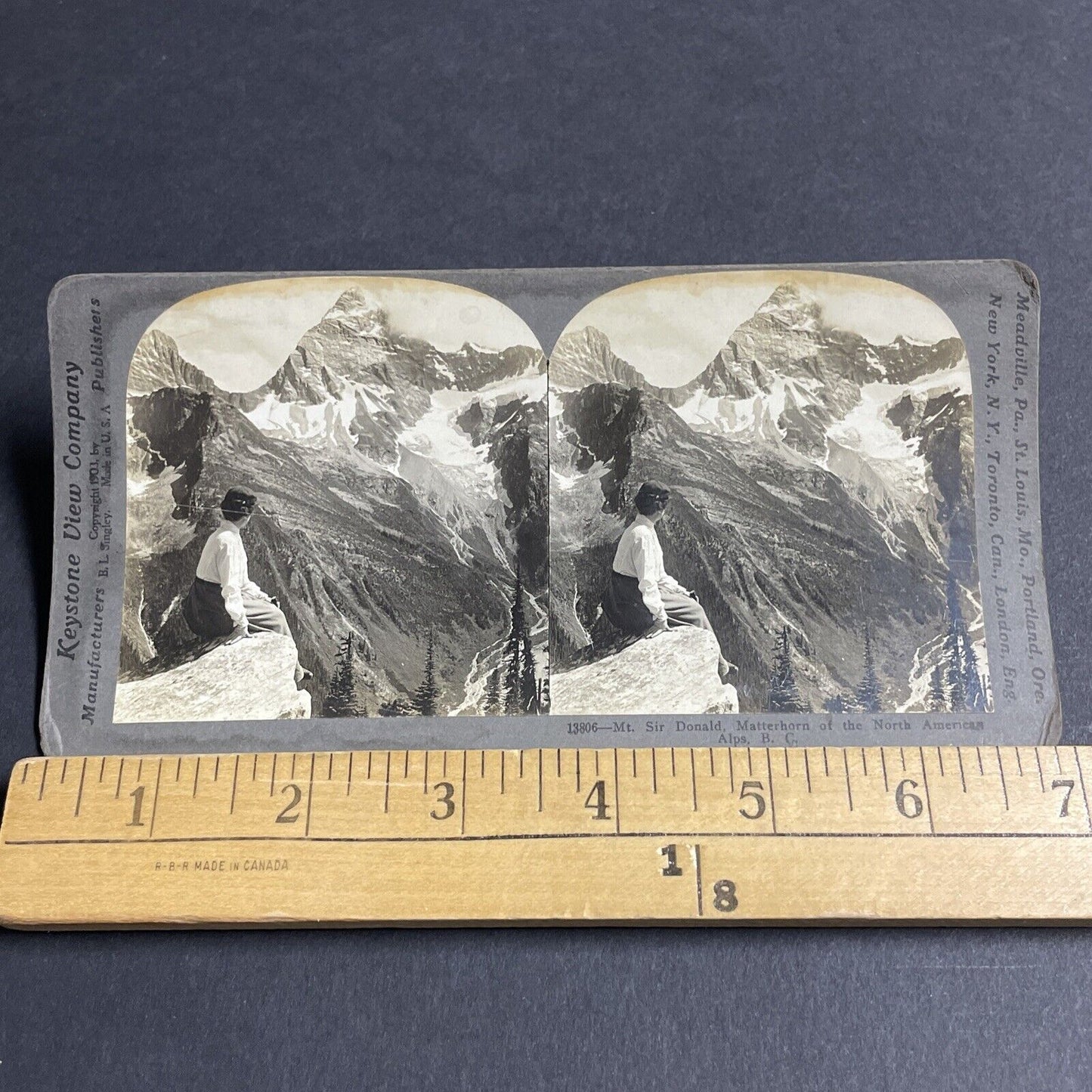 Antique 1903 Woman Sits On Cliff Edge BC Canada Stereoview Photo Card P4822